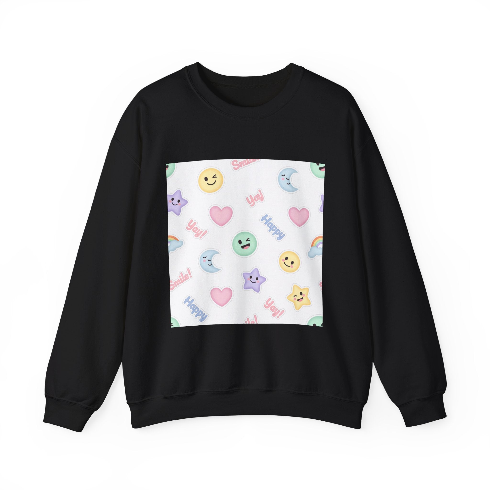 Hand-Drawn Emoticon Pattern Crewneck, pastel sticker emoji repeat print | cute emoticon