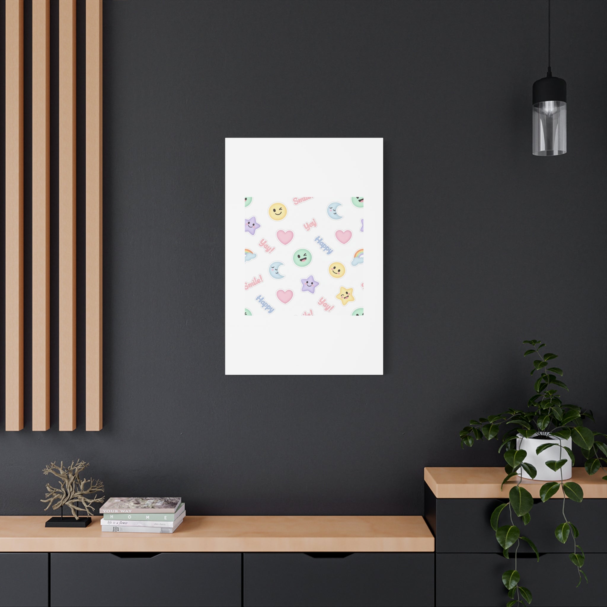 Hand-Drawn Emoticon Pattern Canvas | Cute Emoji Sticker Pastel Print