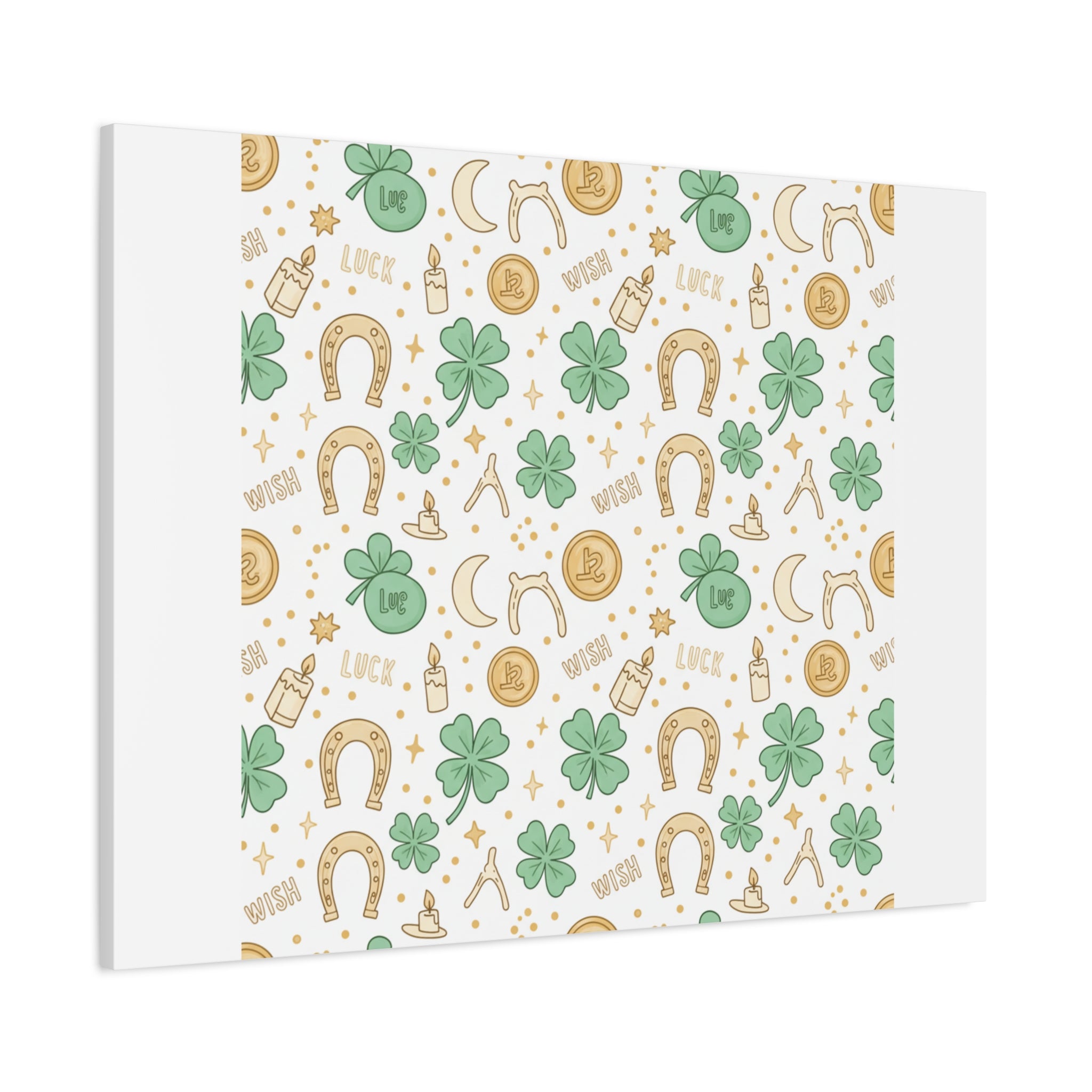 Lucky Charm Sticker Pattern Canvas, Mint Gold Talisman Print