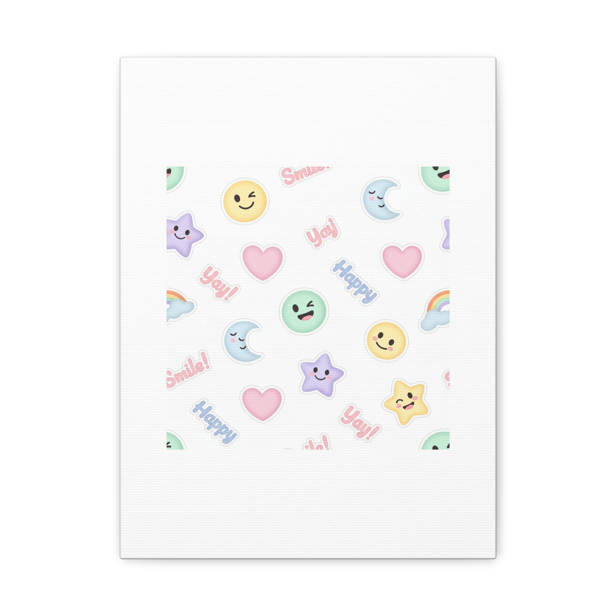 Hand-Drawn Emoticon Pattern Canvas | Cute Emoji Sticker Pastel Print