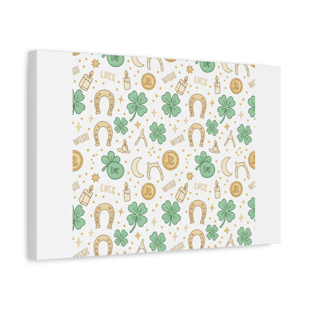 Lucky Charm Sticker Pattern Canvas, Mint Gold Talisman Print