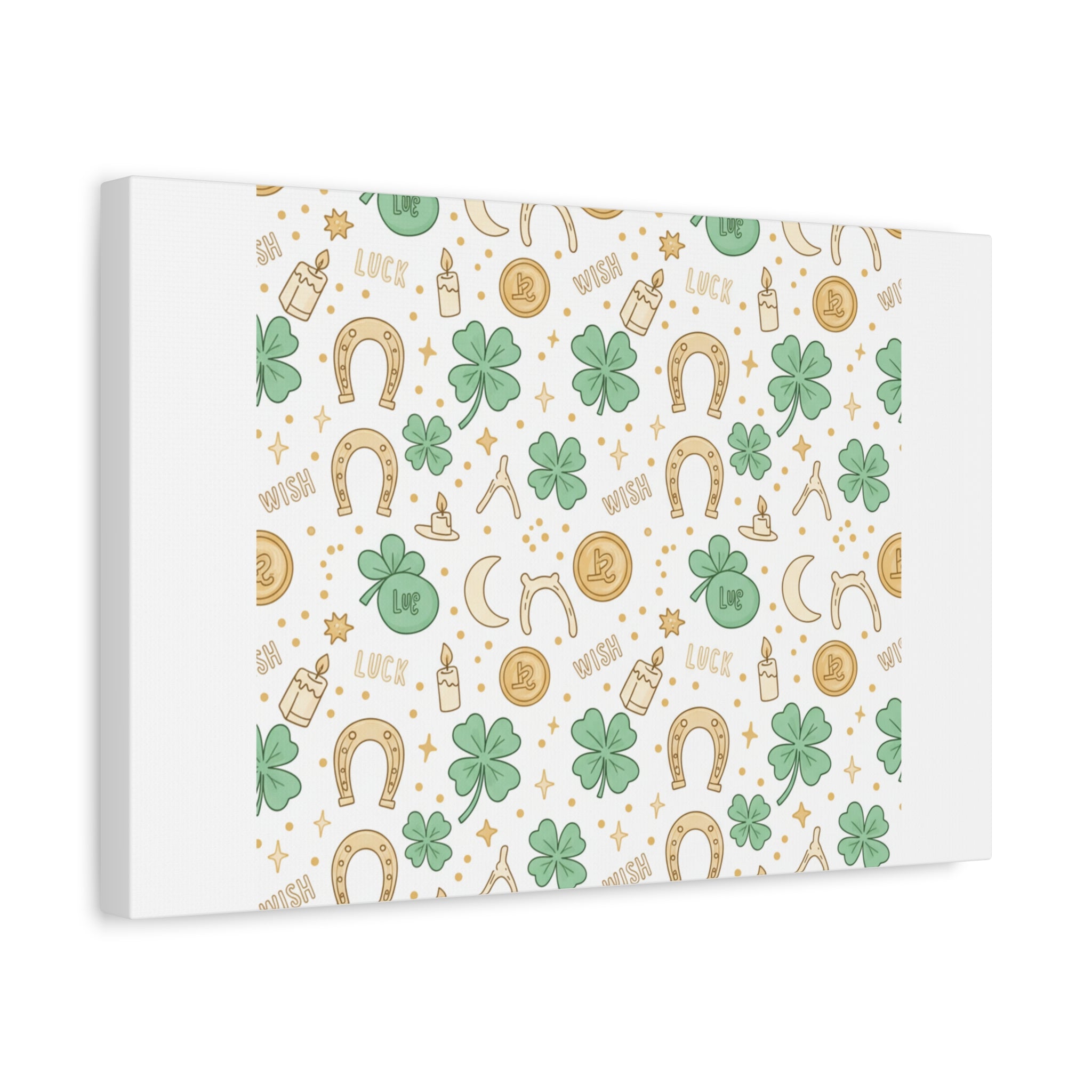 Lucky Charm Sticker Pattern Canvas, Mint Gold Talisman Print