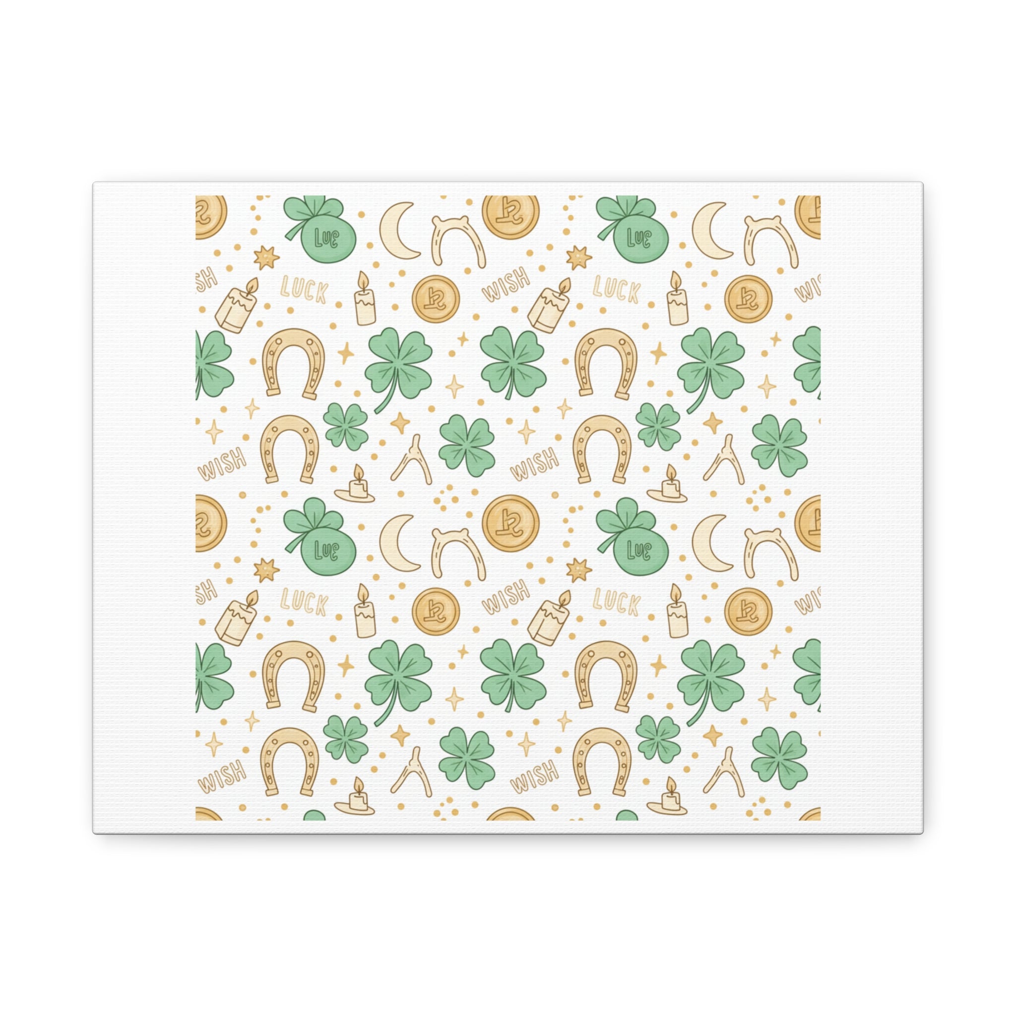 Lucky Charm Sticker Pattern Canvas, Mint Gold Talisman Print