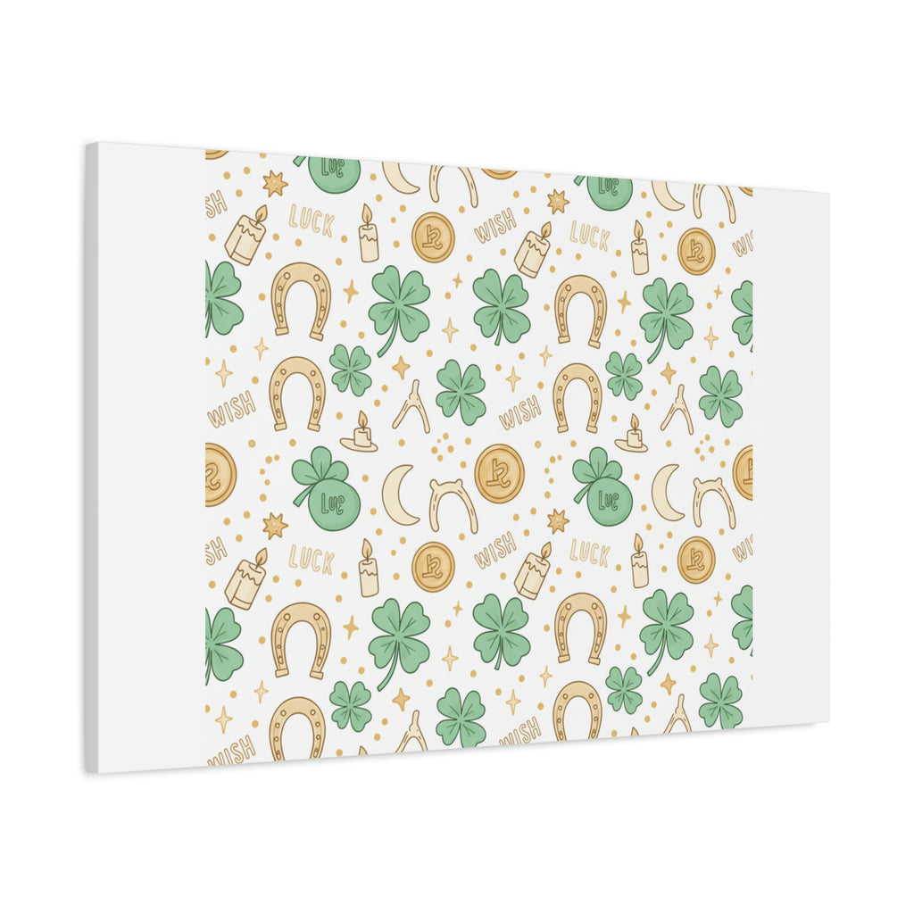 Lucky Charm Sticker Pattern Canvas, Mint Gold Talisman Print