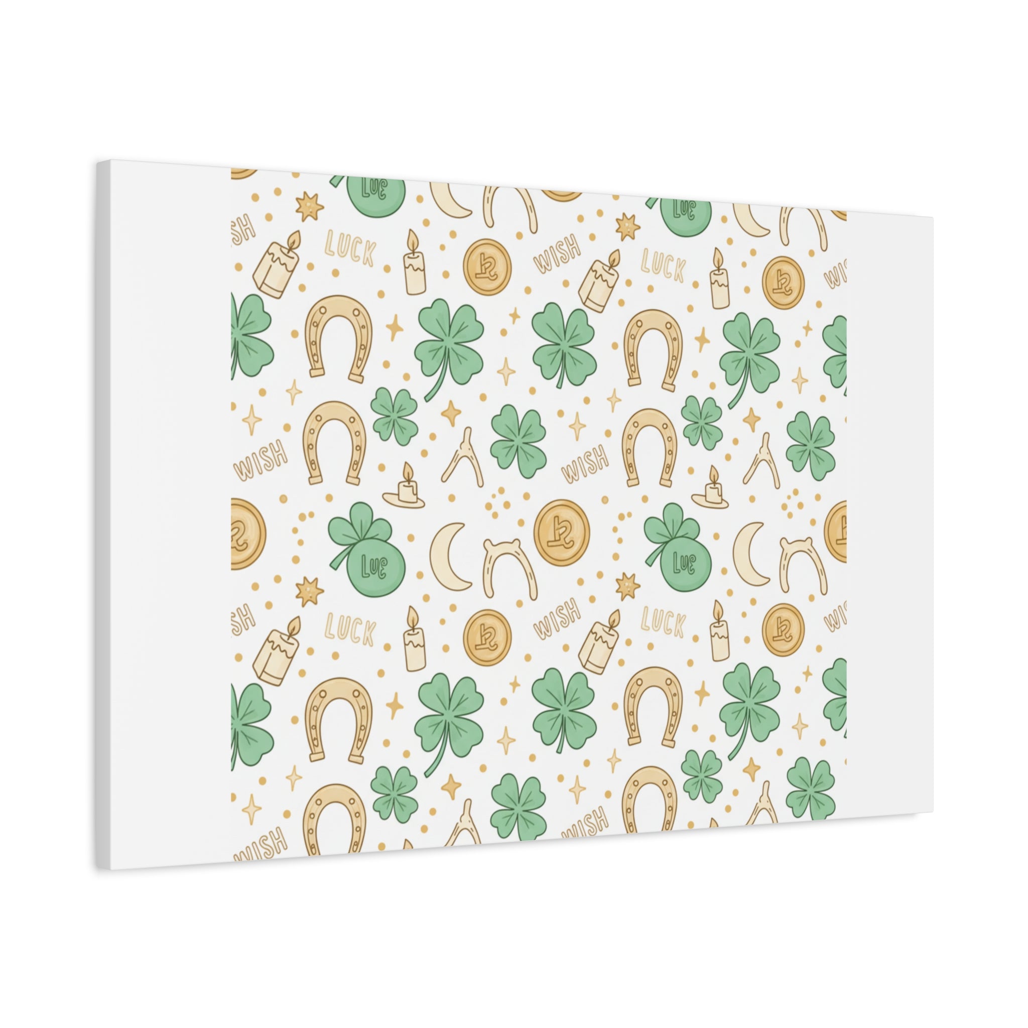 Lucky Charm Sticker Pattern Canvas, Mint Gold Talisman Print