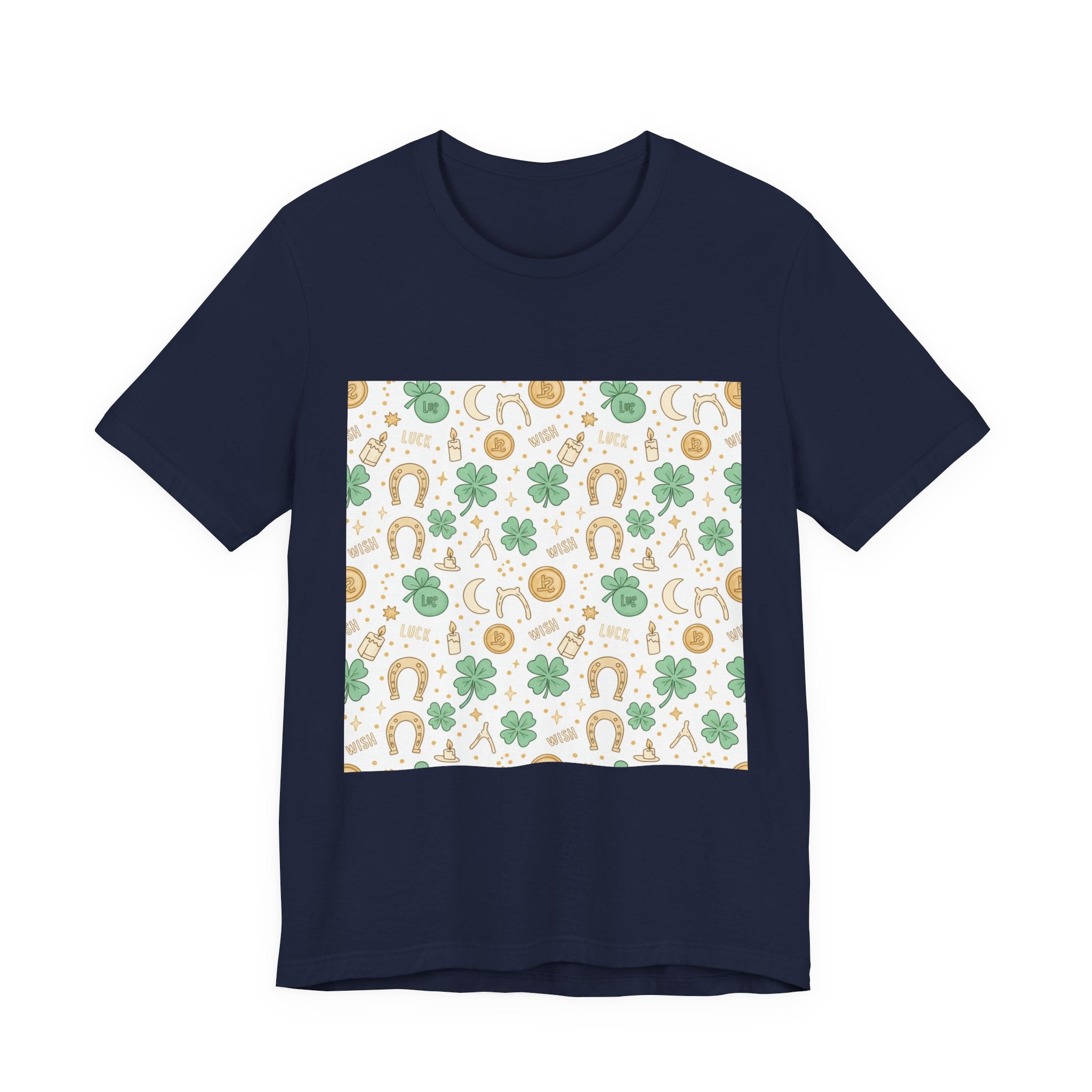 Lucky Charm Sticker Pattern Tee | mint gold good luck symbol print