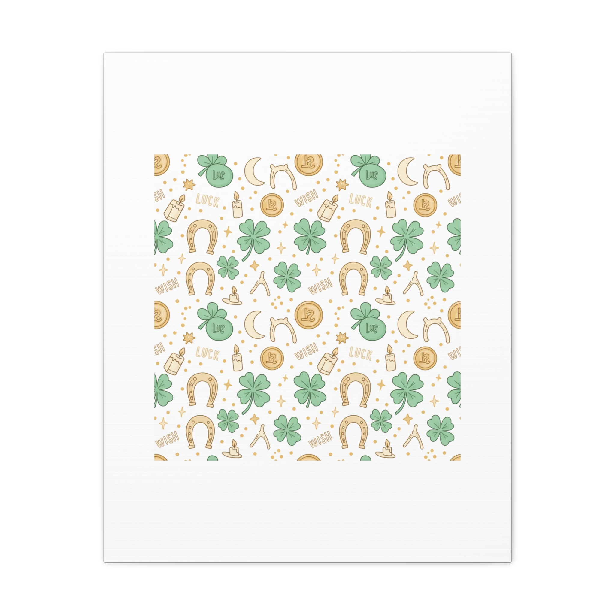 Lucky Charm Sticker Pattern Canvas, Mint Gold Talisman Print