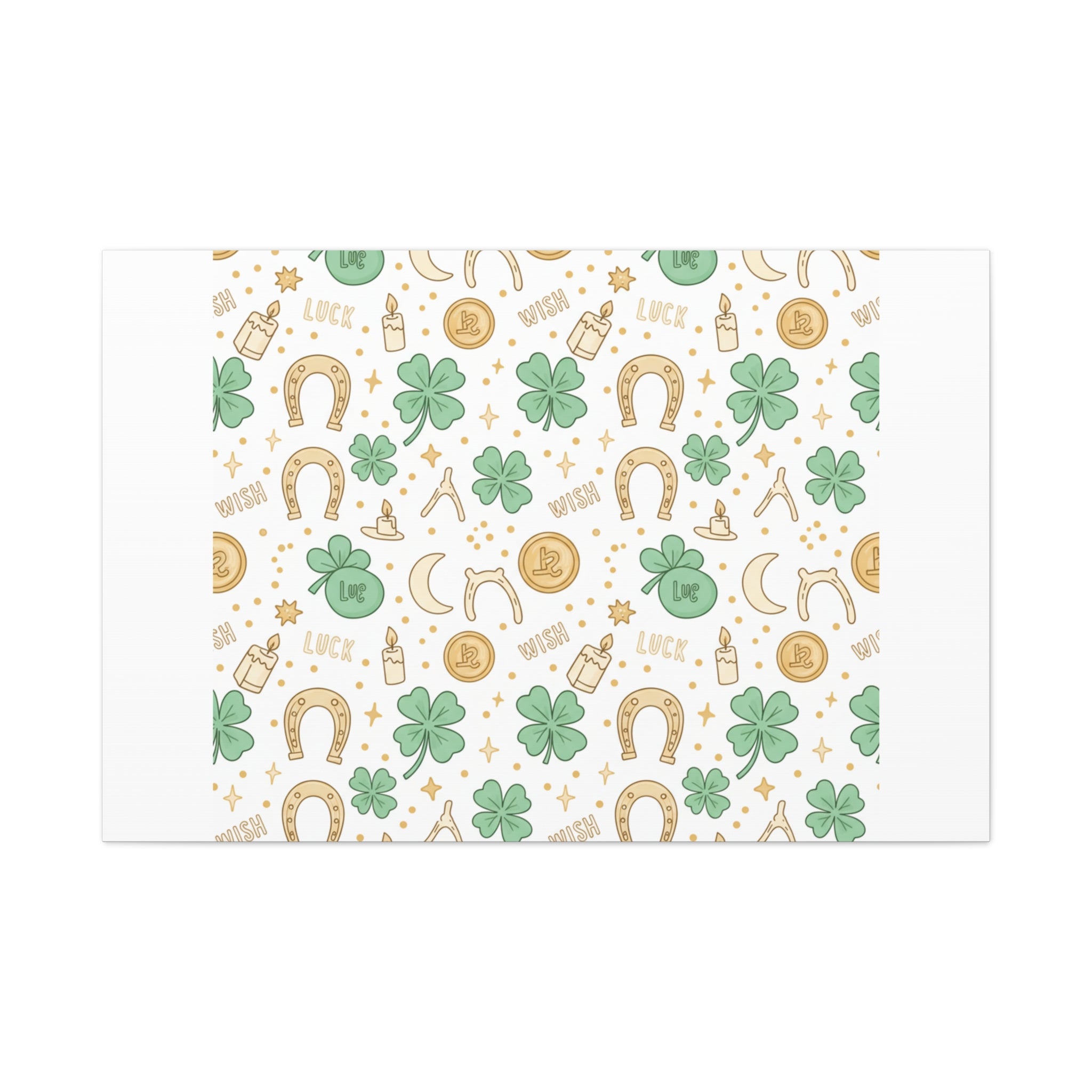 Lucky Charm Sticker Pattern Canvas, Mint Gold Talisman Print