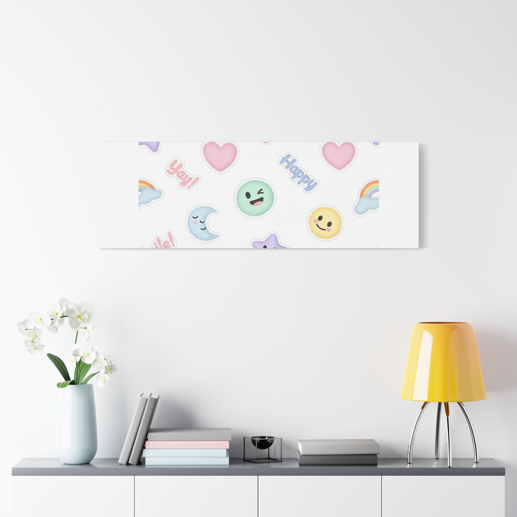 Hand-Drawn Emoticon Pattern Canvas | Cute Emoji Sticker Pastel Print