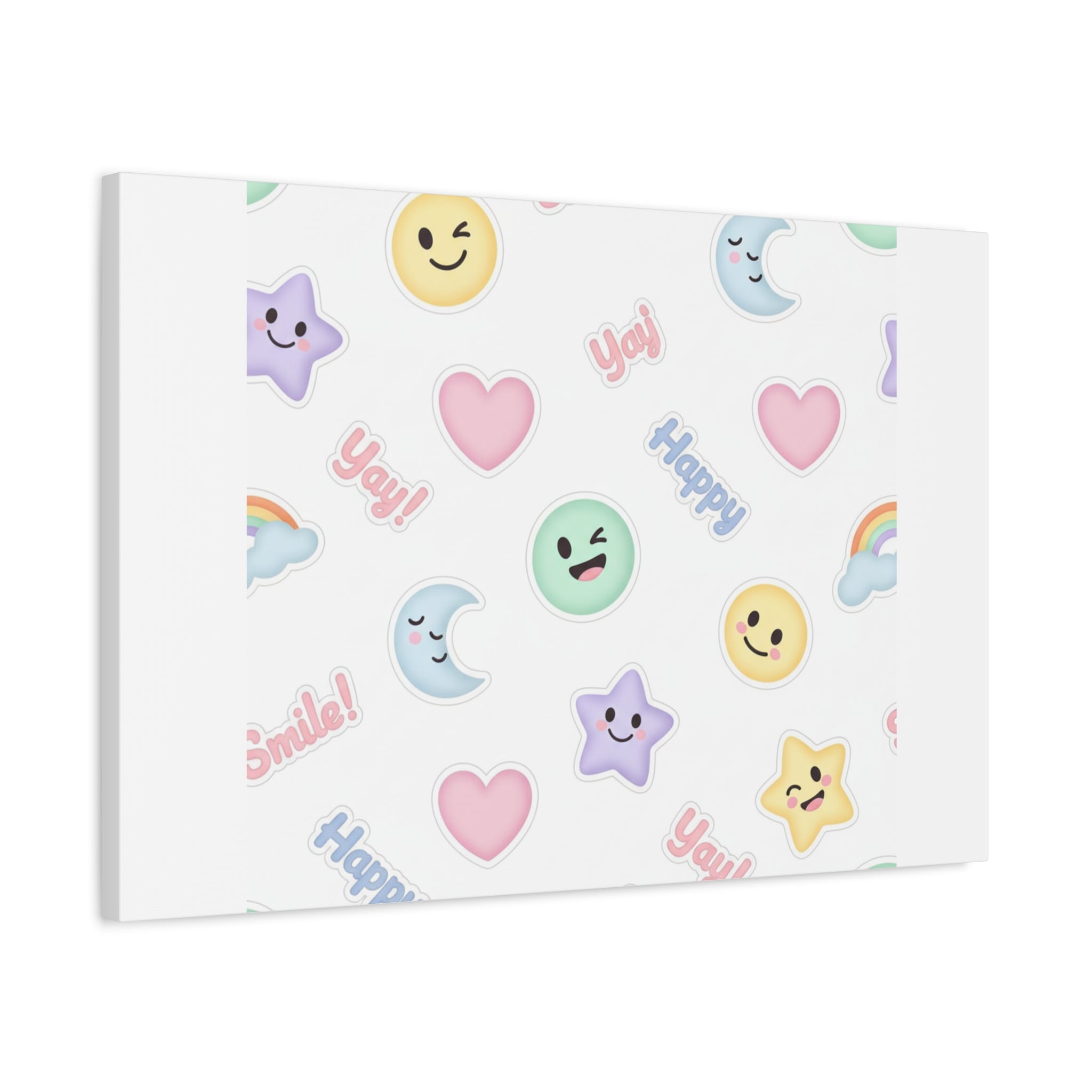 Hand-Drawn Emoticon Pattern Canvas | Cute Emoji Sticker Pastel Print