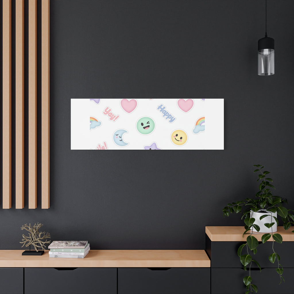 Hand-Drawn Emoticon Pattern Canvas | Cute Emoji Sticker Pastel Print
