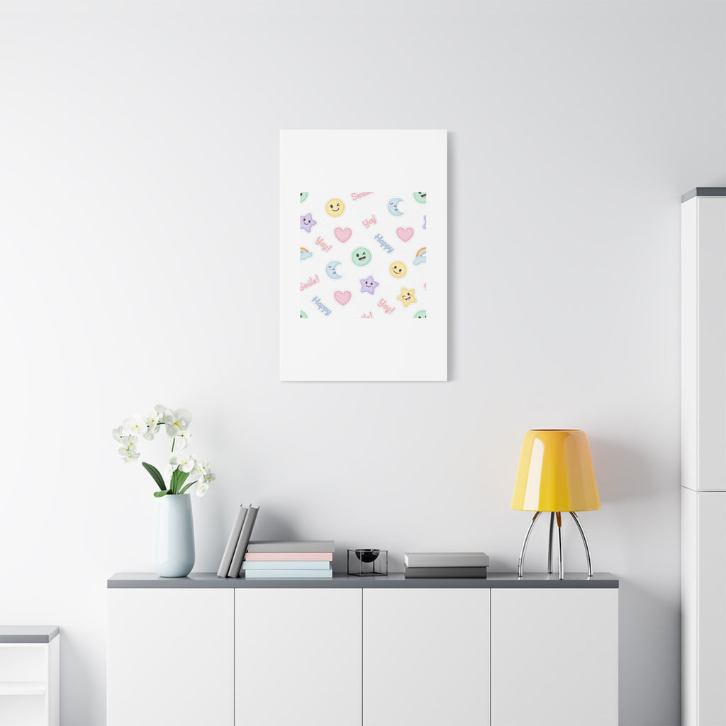Hand-Drawn Emoticon Pattern Canvas | Cute Emoji Sticker Pastel Print