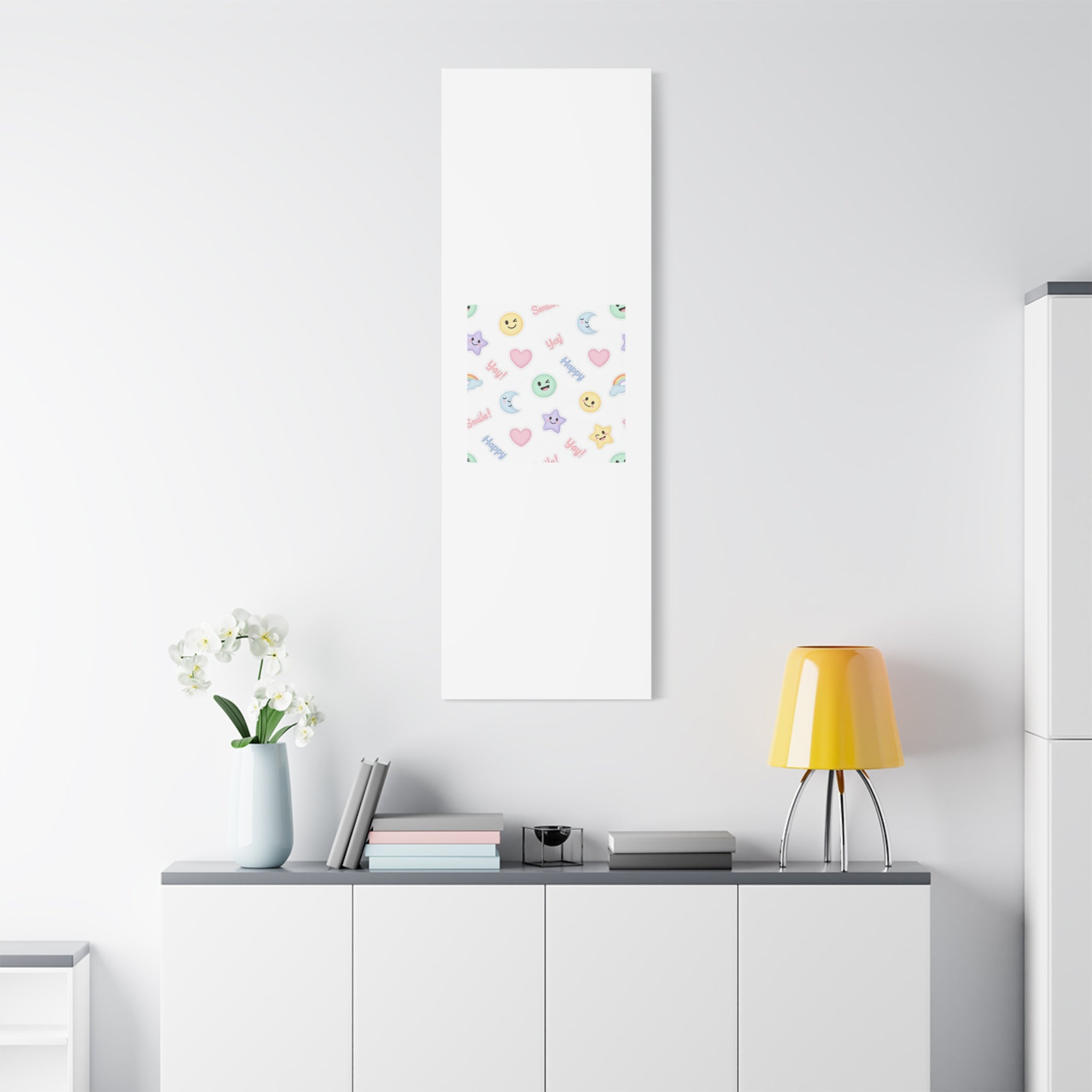 Hand-Drawn Emoticon Pattern Canvas | Cute Emoji Sticker Pastel Print