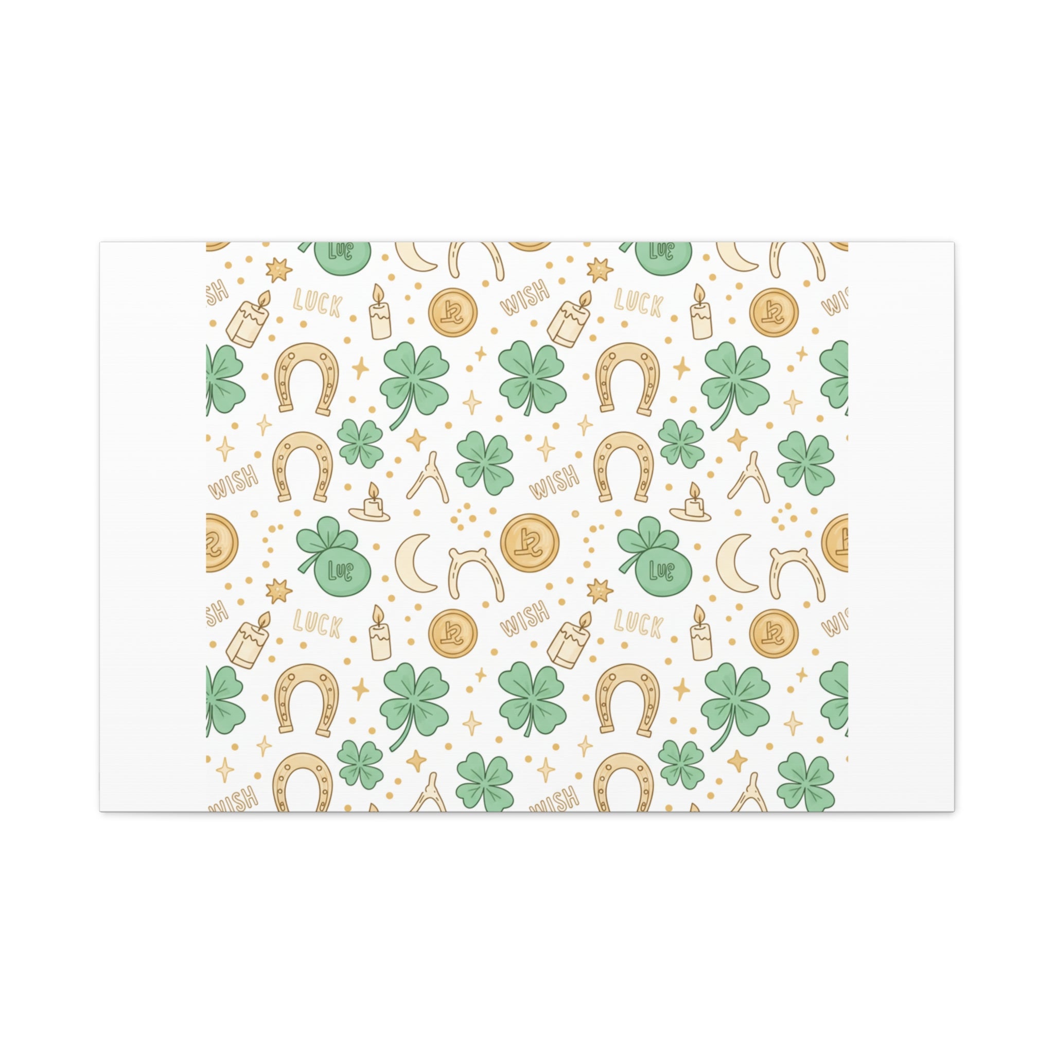 Lucky Charm Sticker Pattern Canvas, Mint Gold Talisman Print