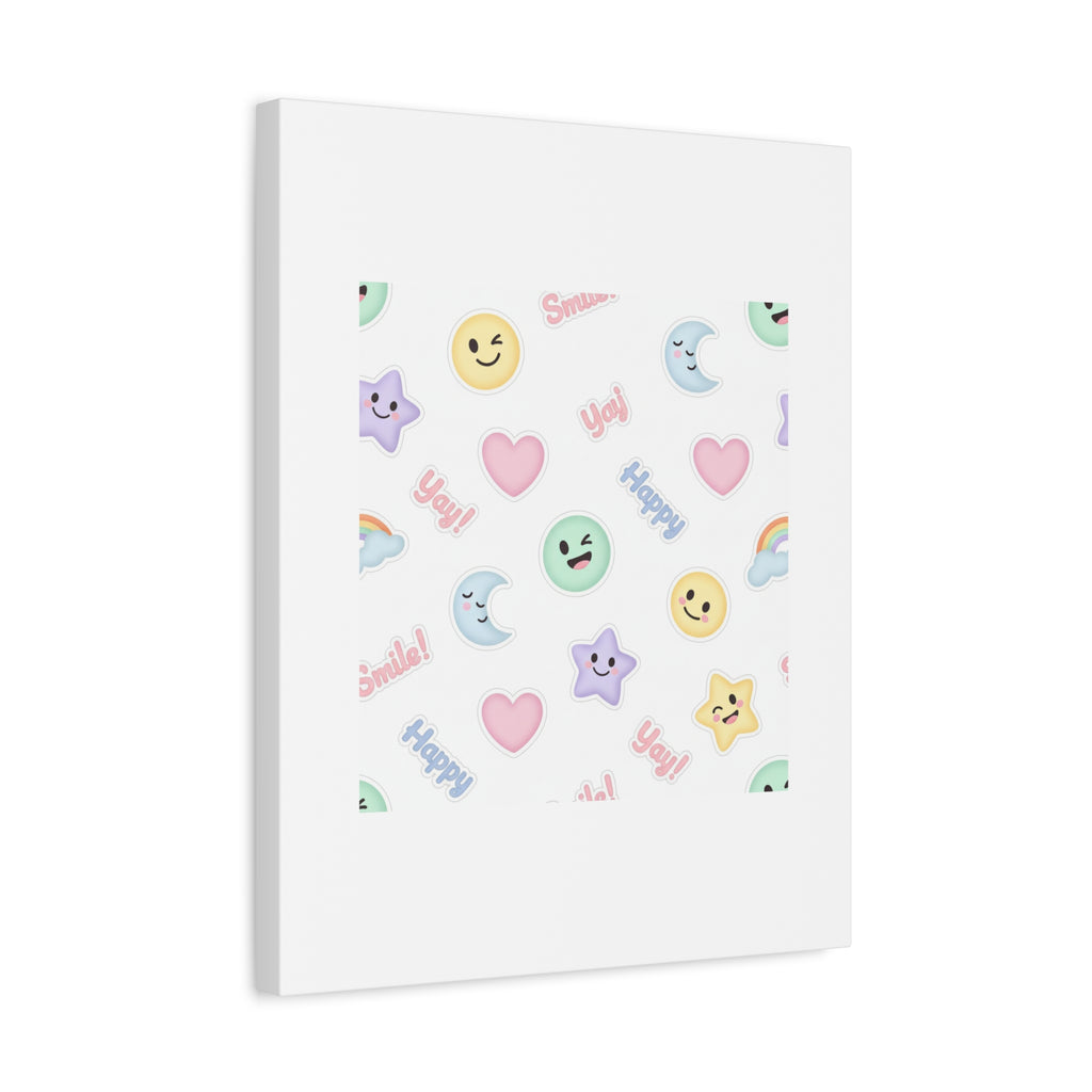 Hand-Drawn Emoticon Pattern Canvas | Cute Emoji Sticker Pastel Print