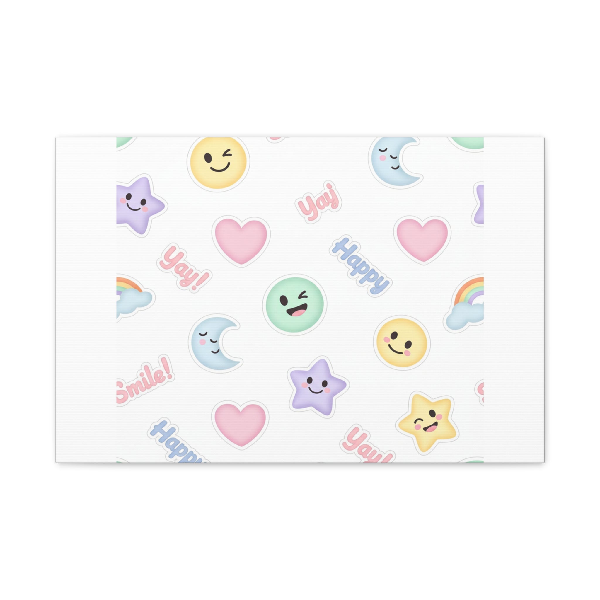 Hand-Drawn Emoticon Pattern Canvas | Cute Emoji Sticker Pastel Print