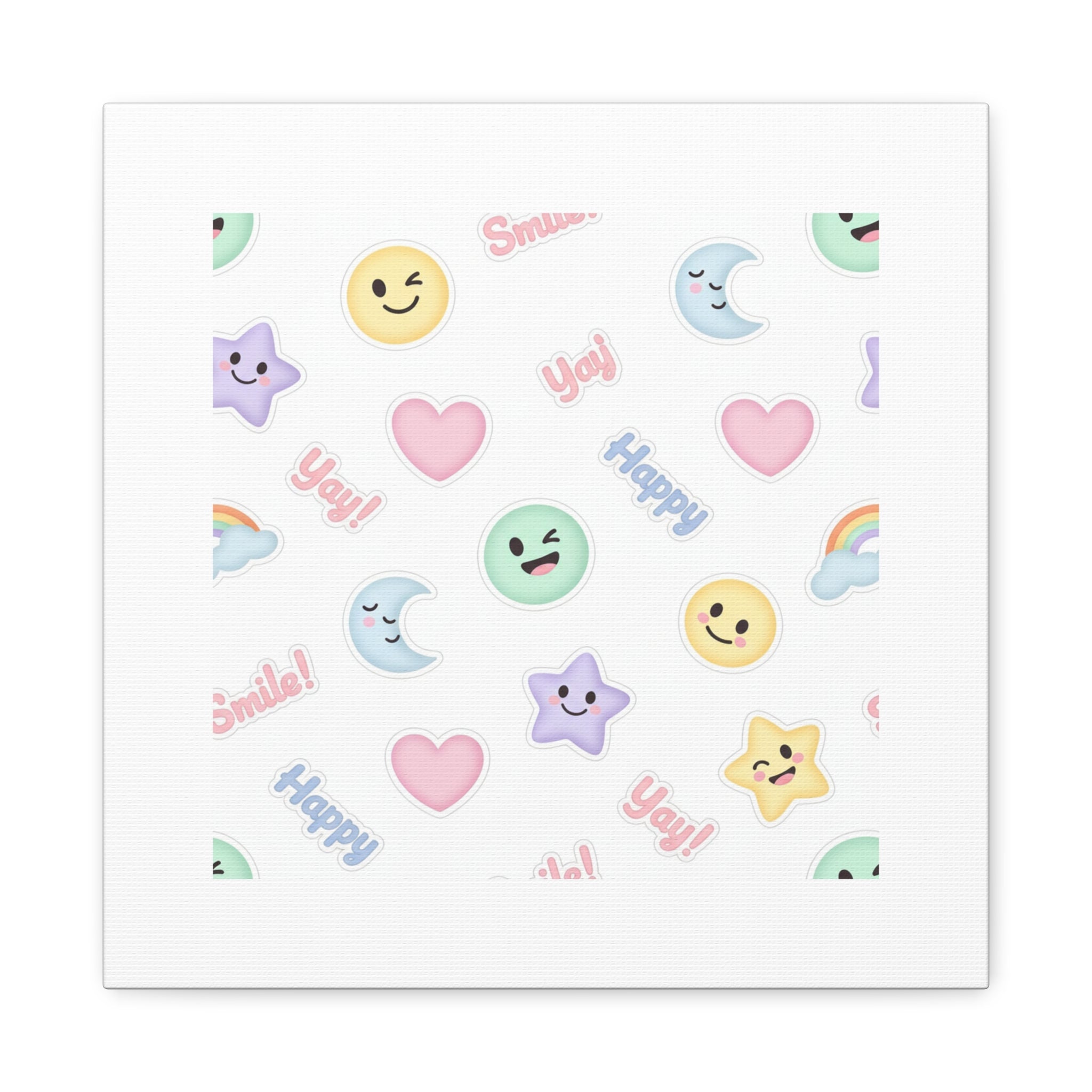 Hand-Drawn Emoticon Pattern Canvas | Cute Emoji Sticker Pastel Print