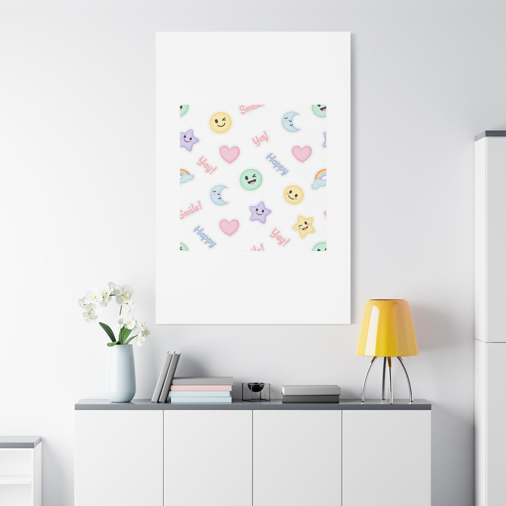 Hand-Drawn Emoticon Pattern Canvas | Cute Emoji Sticker Pastel Print
