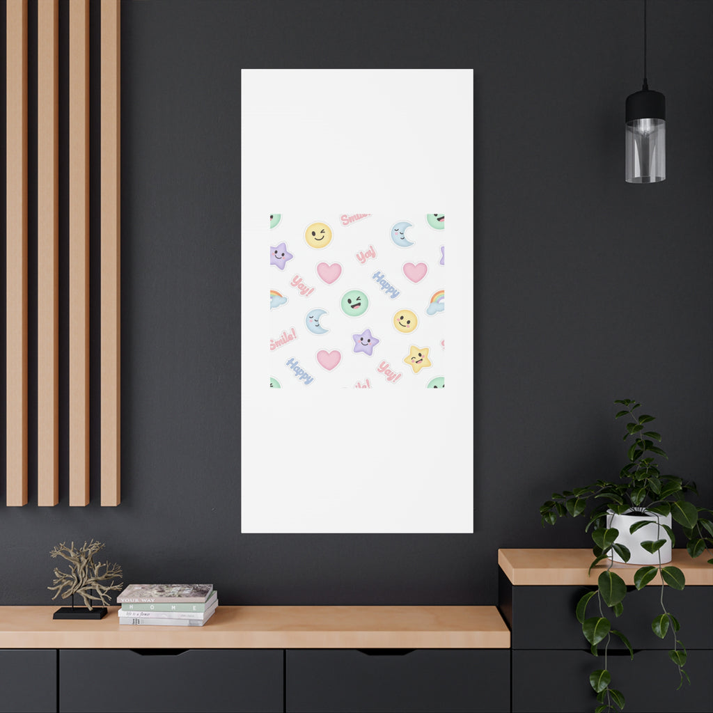 Hand-Drawn Emoticon Pattern Canvas | Cute Emoji Sticker Pastel Print