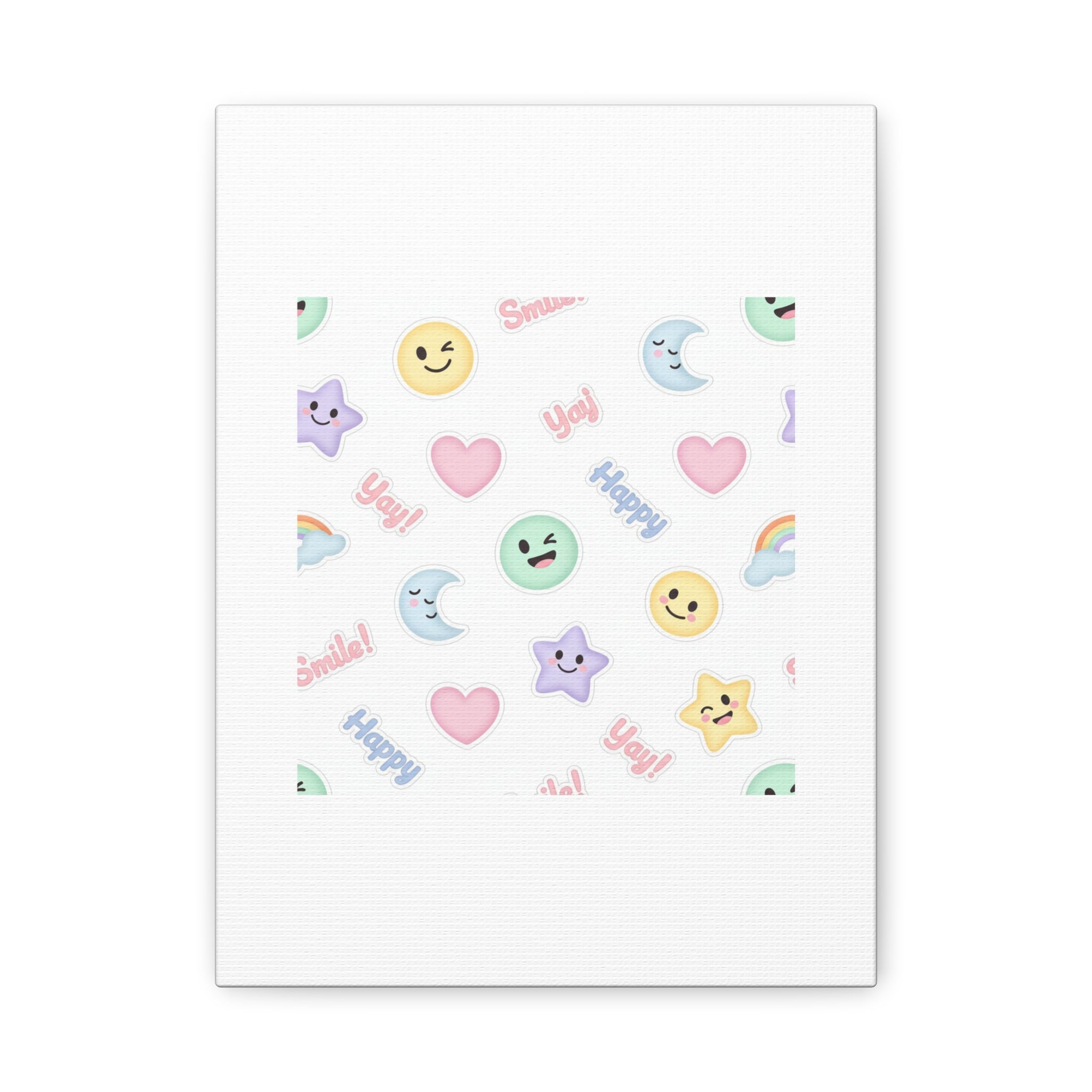 Hand-Drawn Emoticon Pattern Canvas | Cute Emoji Sticker Pastel Print