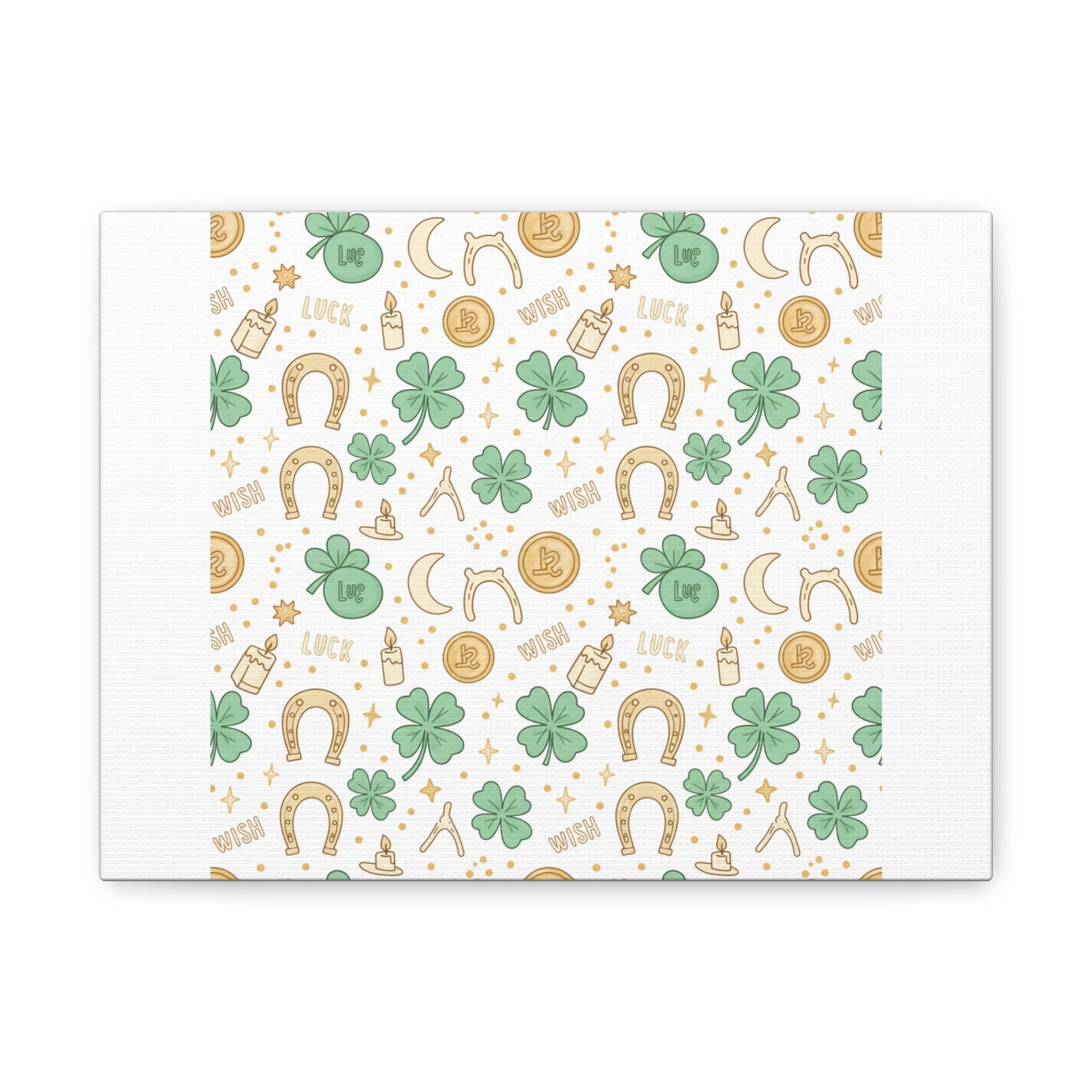 Lucky Charm Sticker Pattern Canvas, Mint Gold Talisman Print