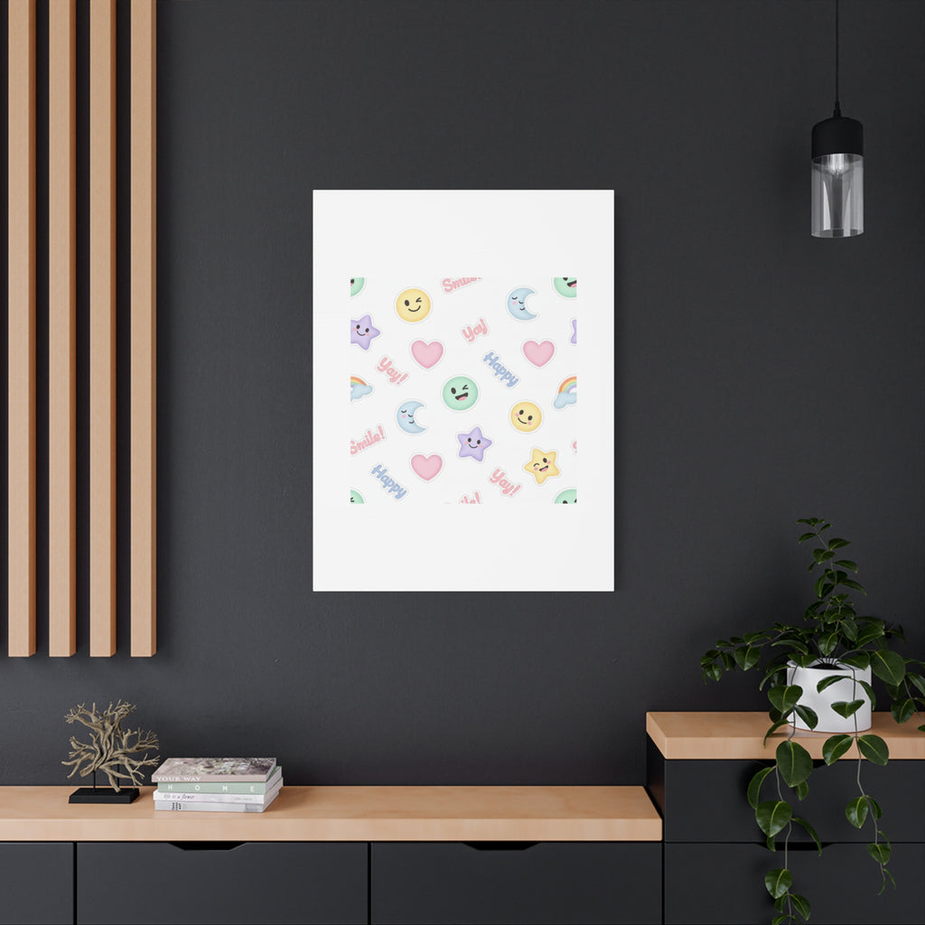 Hand-Drawn Emoticon Pattern Canvas | Cute Emoji Sticker Pastel Print