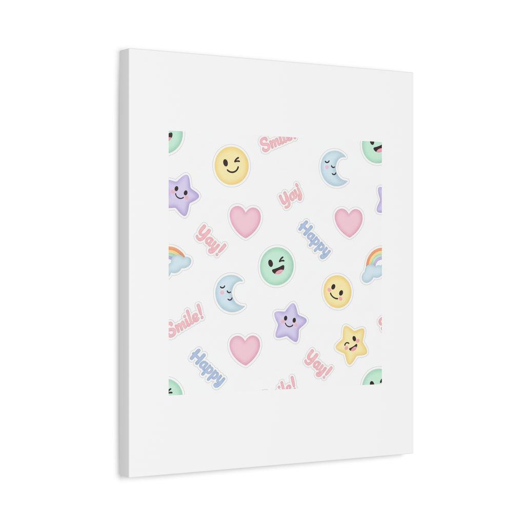 Hand-Drawn Emoticon Pattern Canvas | Cute Emoji Sticker Pastel Print