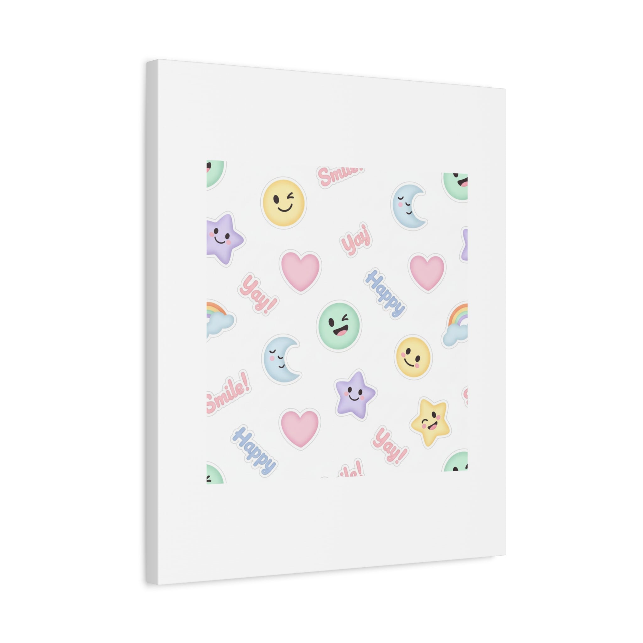 Hand-Drawn Emoticon Pattern Canvas | Cute Emoji Sticker Pastel Print