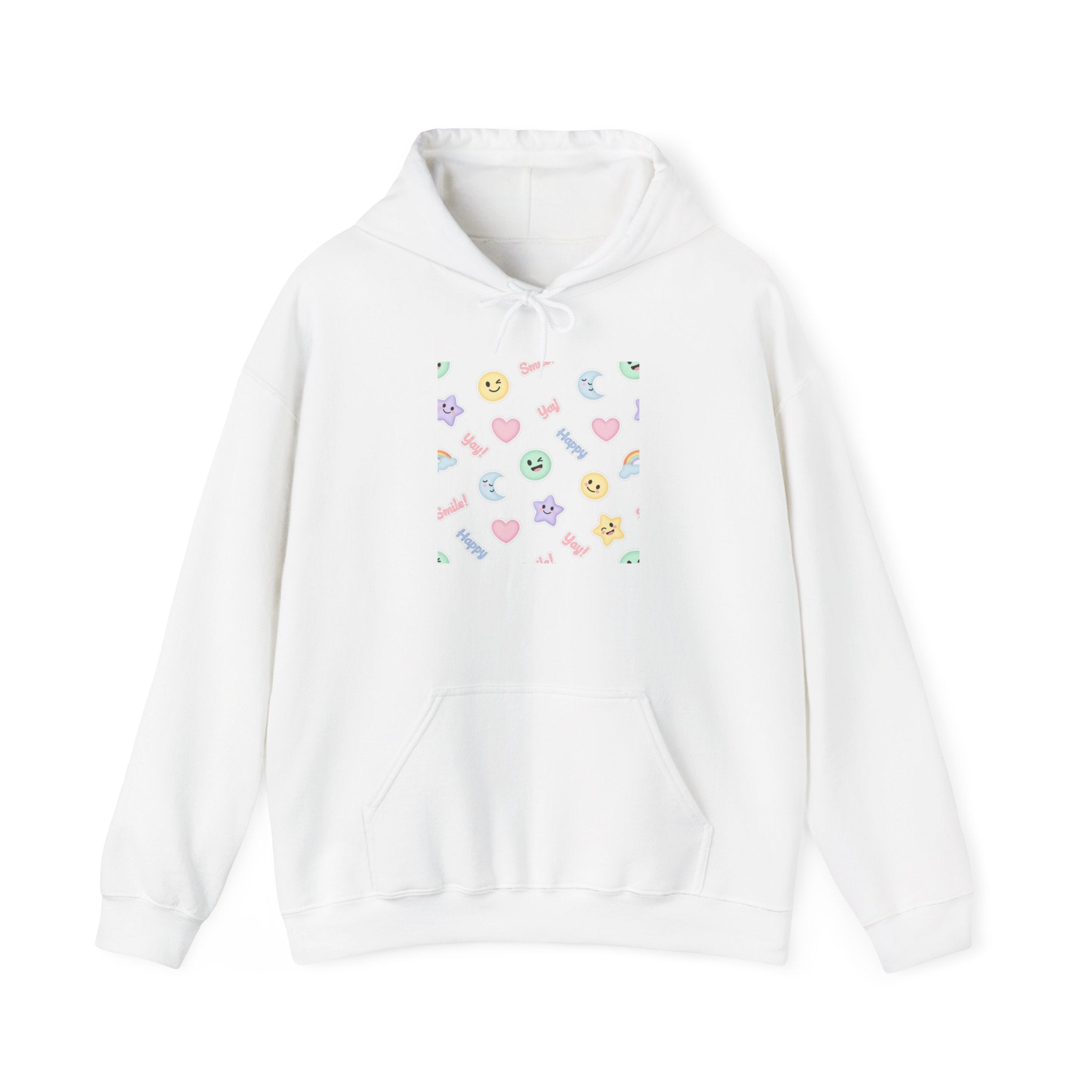 Hand-Drawn Emoticon Pattern Hoodie | Cute Emoji Sticker Repeat Print