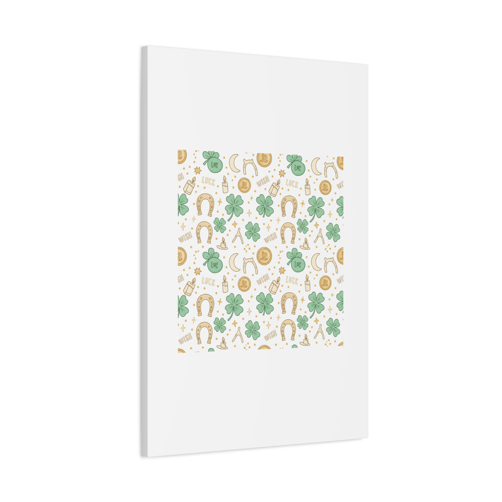 Lucky Charm Sticker Pattern Canvas, Mint Gold Talisman Print