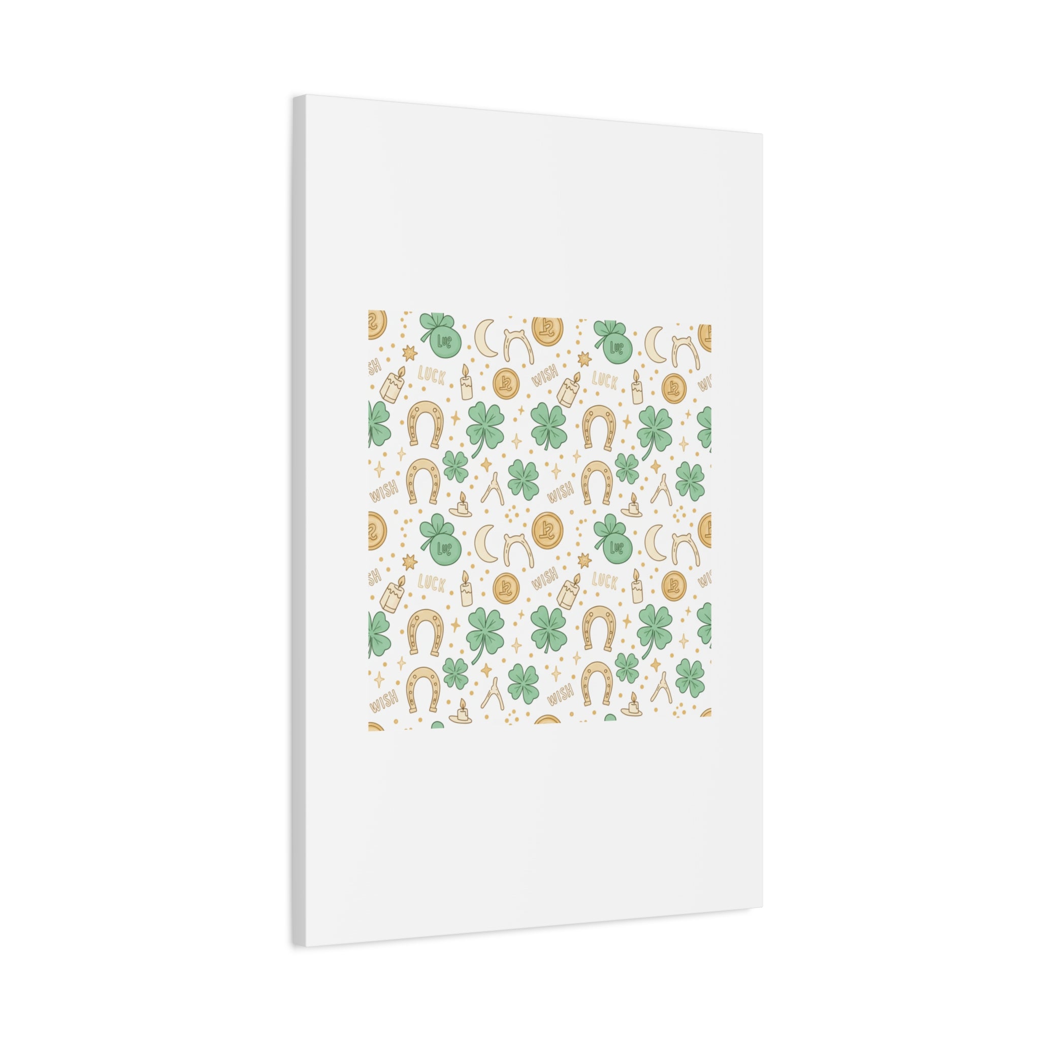 Lucky Charm Sticker Pattern Canvas, Mint Gold Talisman Print