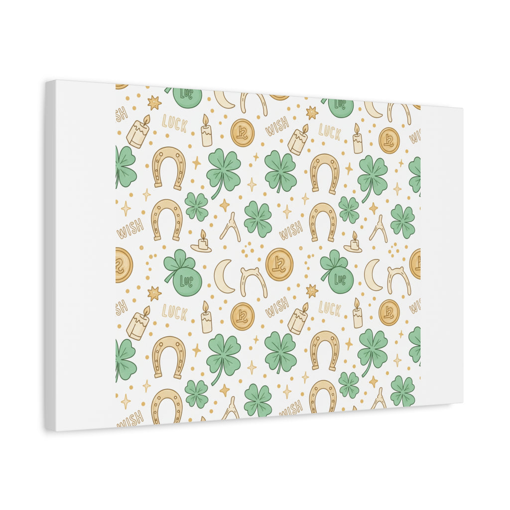 Lucky Charm Sticker Pattern Canvas, Mint Gold Talisman Print