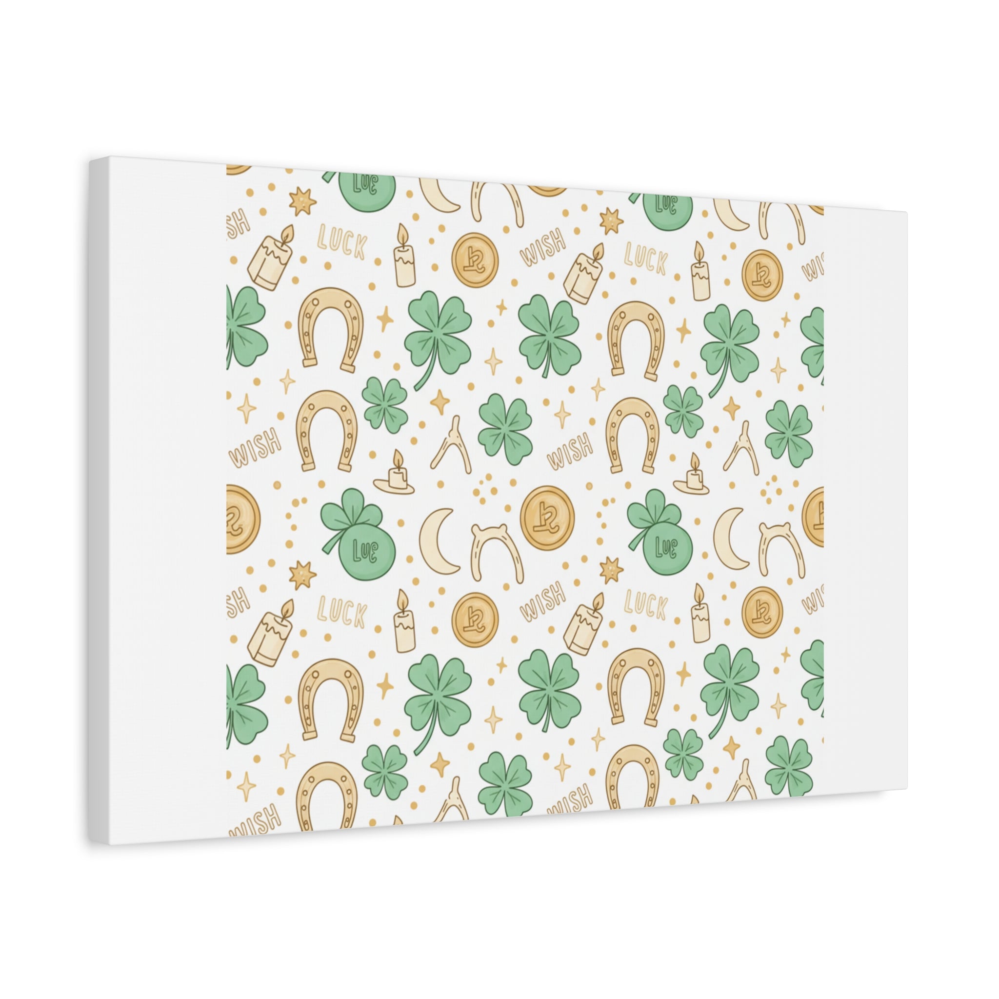 Lucky Charm Sticker Pattern Canvas, Mint Gold Talisman Print