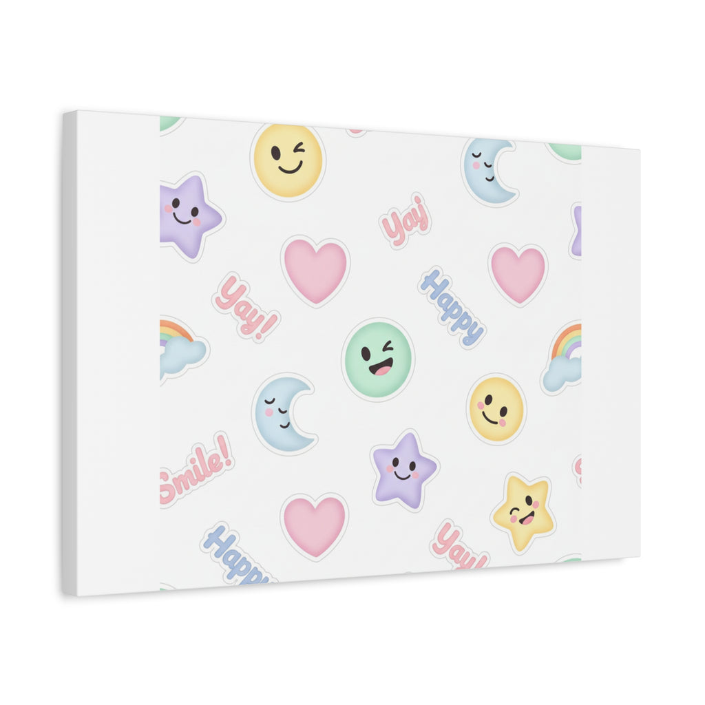 Hand-Drawn Emoticon Pattern Canvas | Cute Emoji Sticker Pastel Print