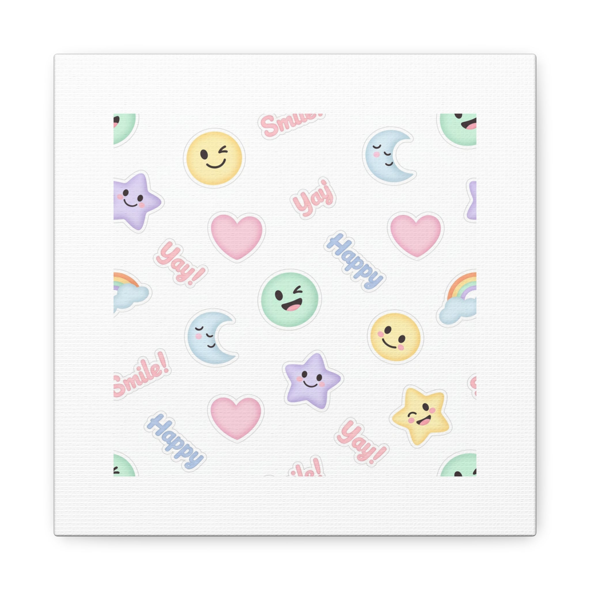 Hand-Drawn Emoticon Pattern Canvas | Cute Emoji Sticker Pastel Print