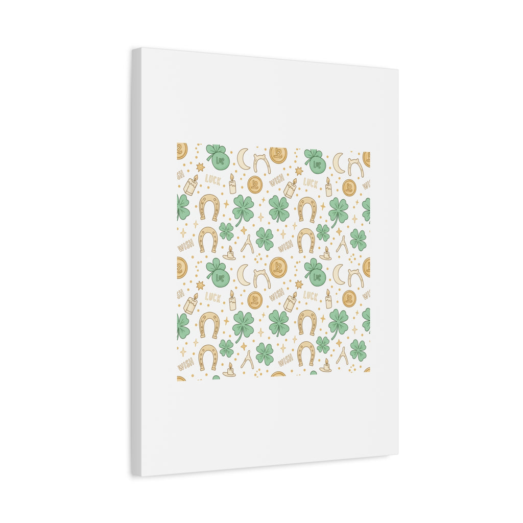 Lucky Charm Sticker Pattern Canvas, Mint Gold Talisman Print