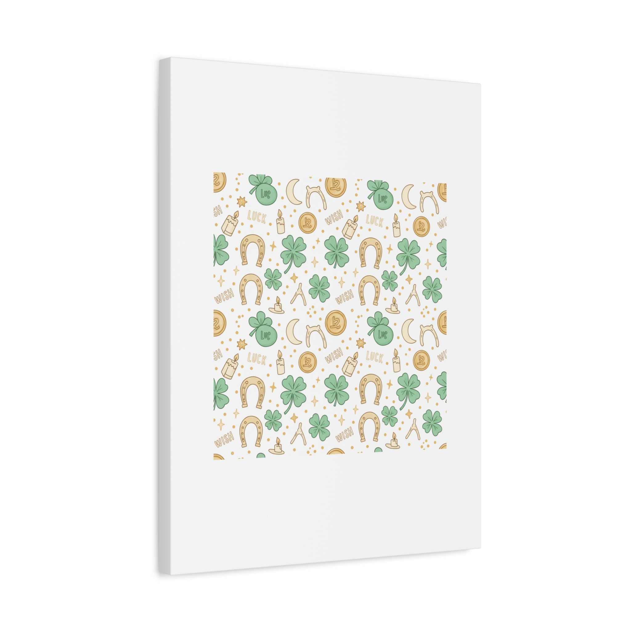 Lucky Charm Sticker Pattern Canvas, Mint Gold Talisman Print