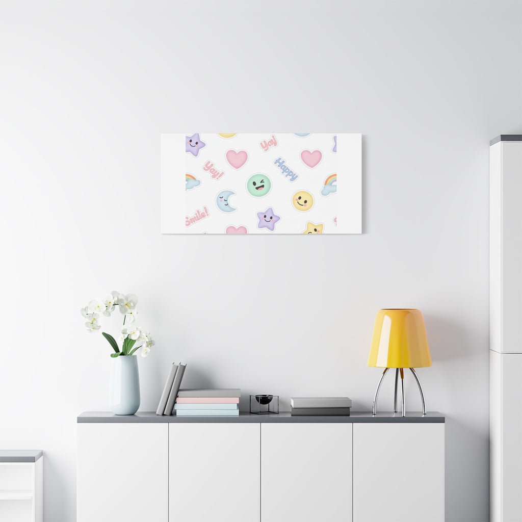 Hand-Drawn Emoticon Pattern Canvas | Cute Emoji Sticker Pastel Print