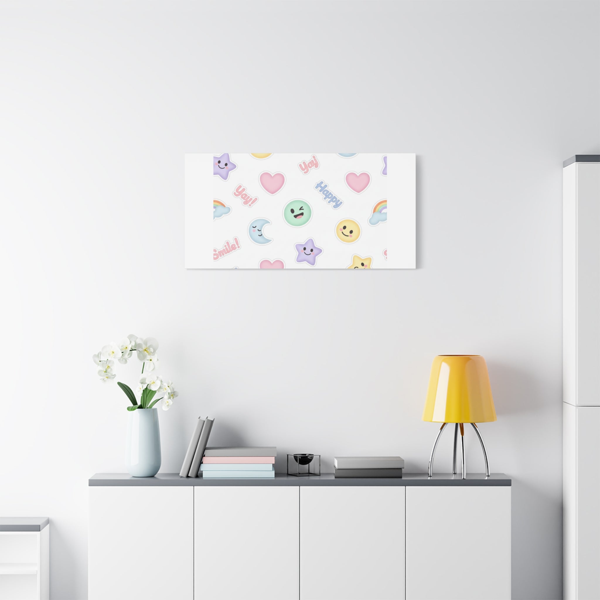 Hand-Drawn Emoticon Pattern Canvas | Cute Emoji Sticker Pastel Print