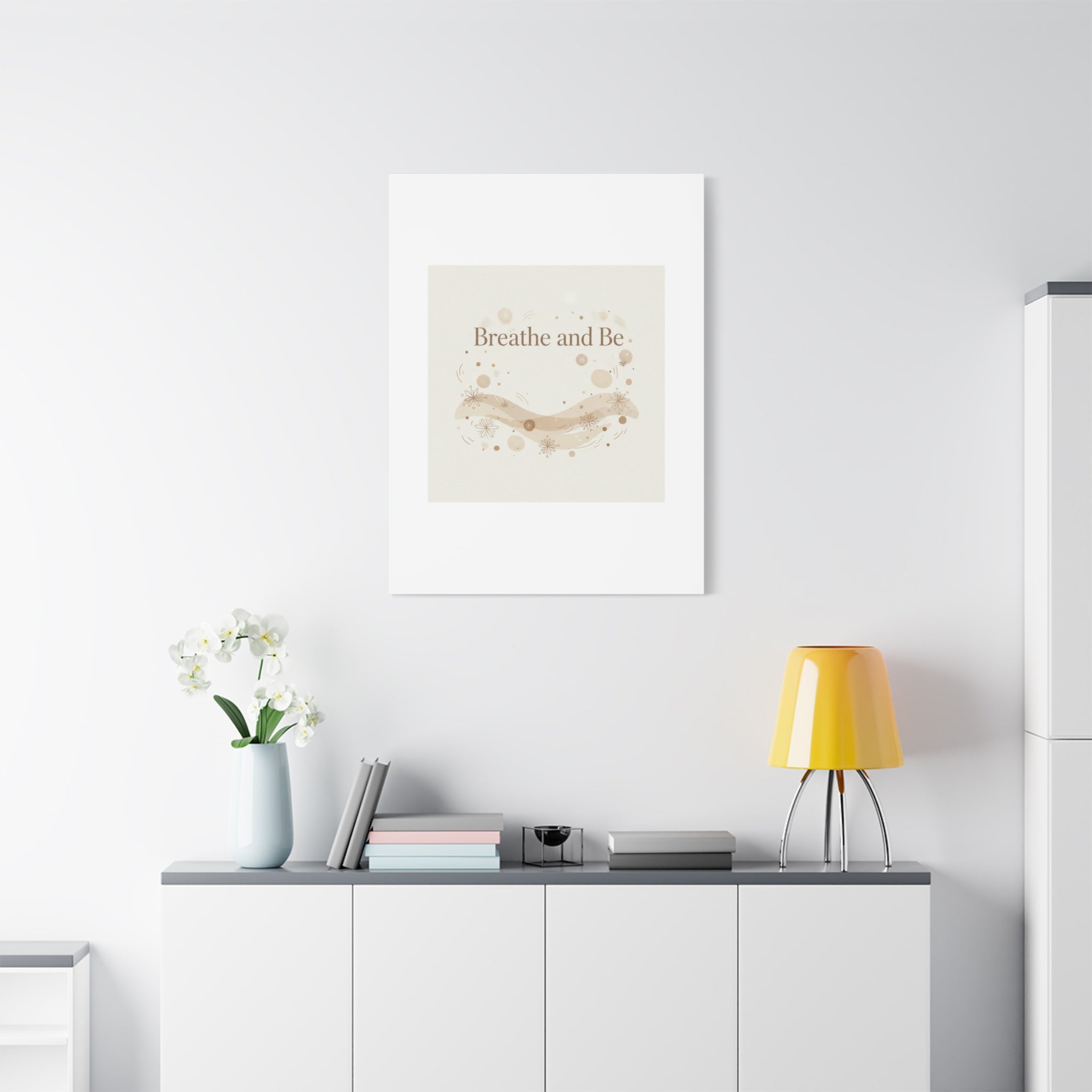Breathe and Be Canvas, Minimal Cozy Slow Life Wall Art | Neutral Micro-Print