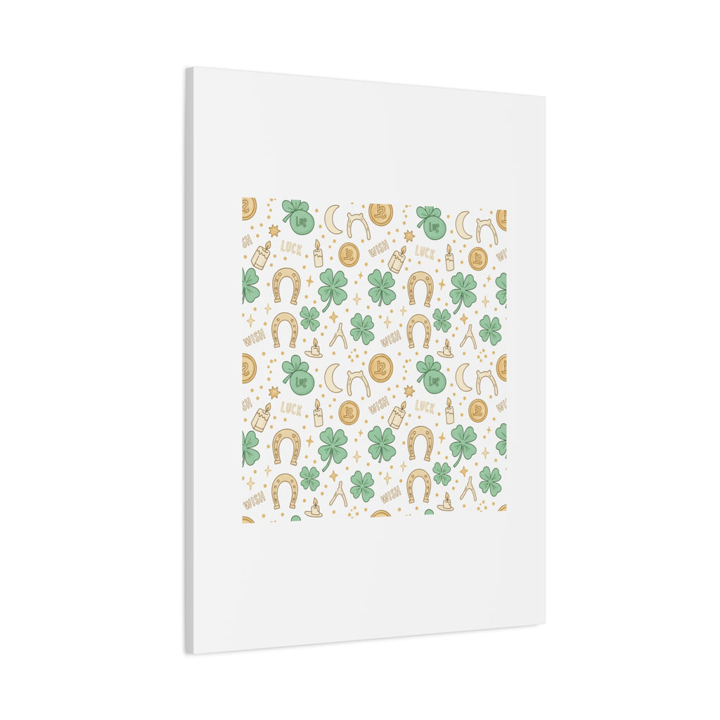 Lucky Charm Sticker Pattern Canvas, Mint Gold Talisman Print