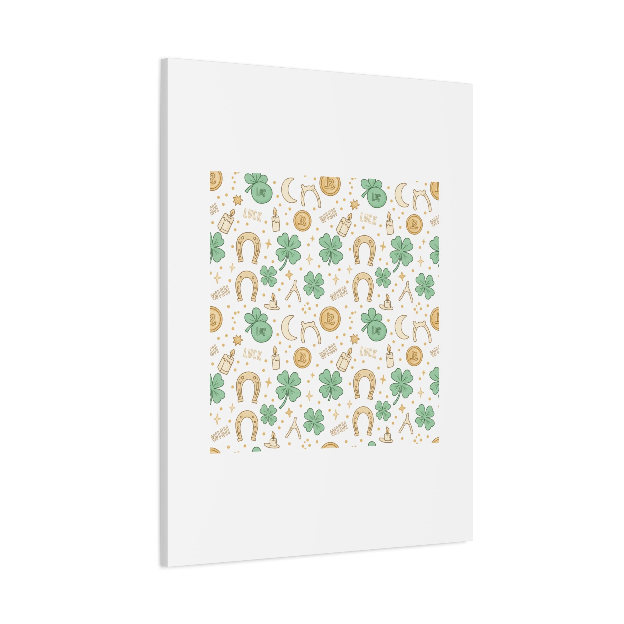 Lucky Charm Sticker Pattern Canvas, Mint Gold Talisman Print