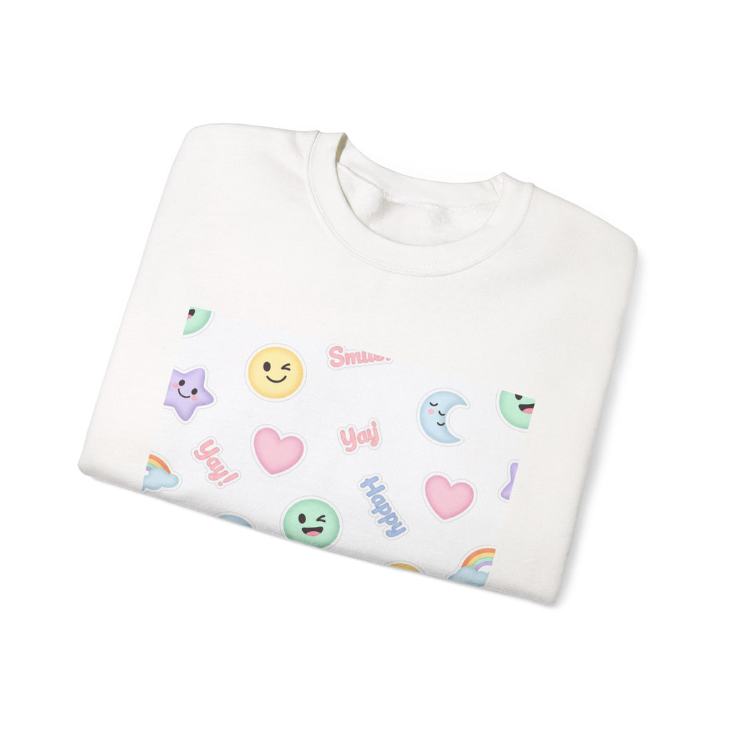 Hand-Drawn Emoticon Pattern Crewneck, pastel sticker emoji repeat print | cute emoticon