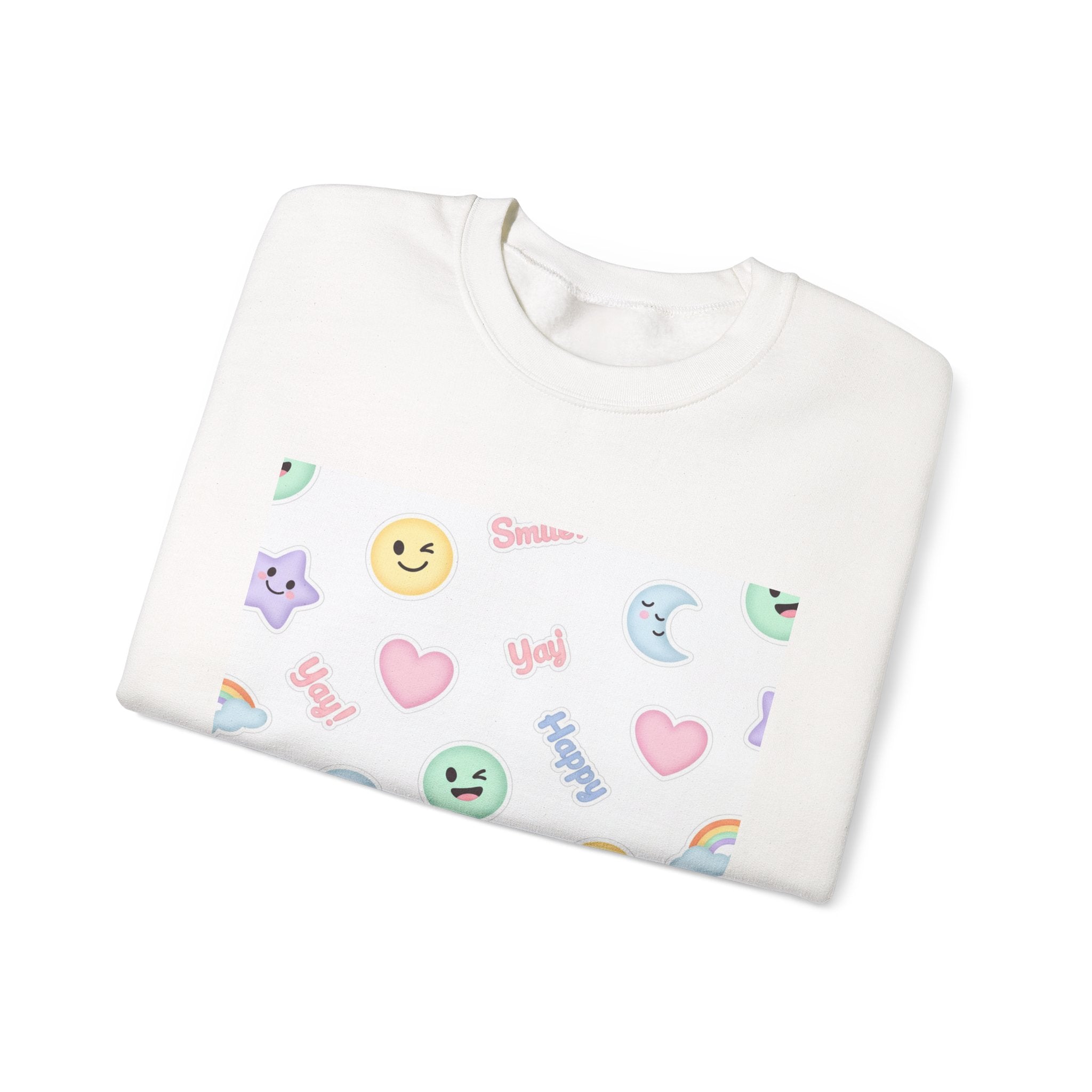 Hand-Drawn Emoticon Pattern Crewneck, pastel sticker emoji repeat print | cute emoticon