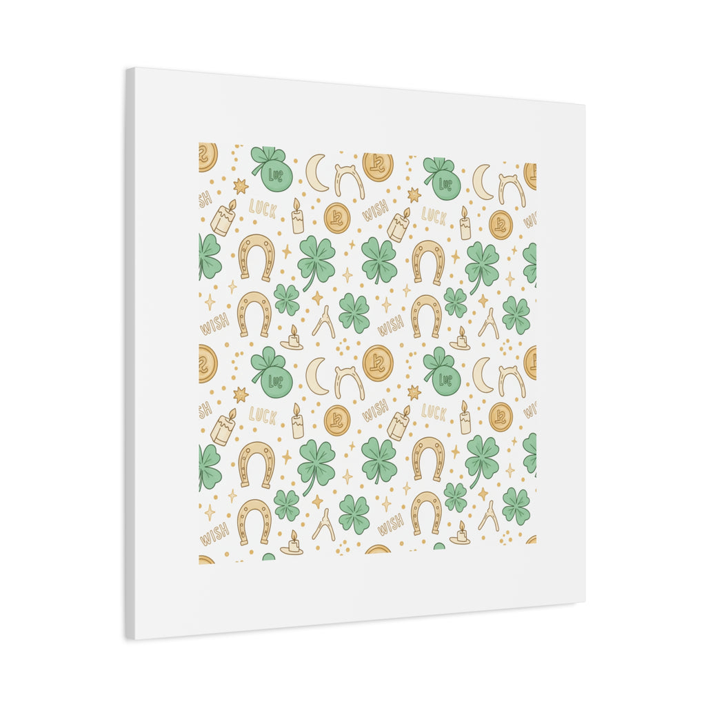 Lucky Charm Sticker Pattern Canvas, Mint Gold Talisman Print