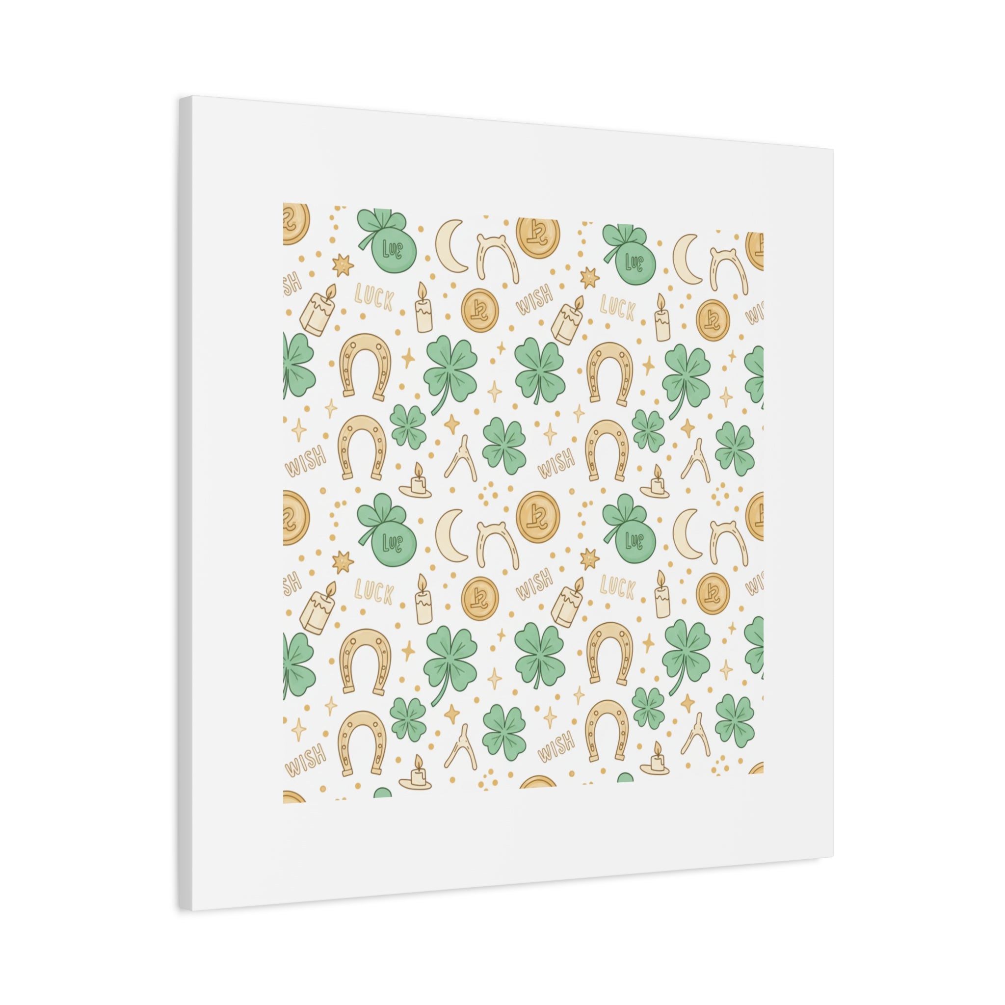 Lucky Charm Sticker Pattern Canvas, Mint Gold Talisman Print