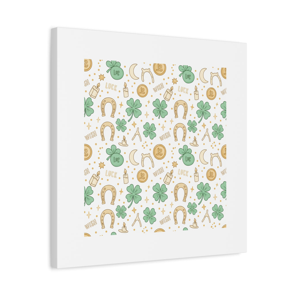 Lucky Charm Sticker Pattern Canvas, Mint Gold Talisman Print