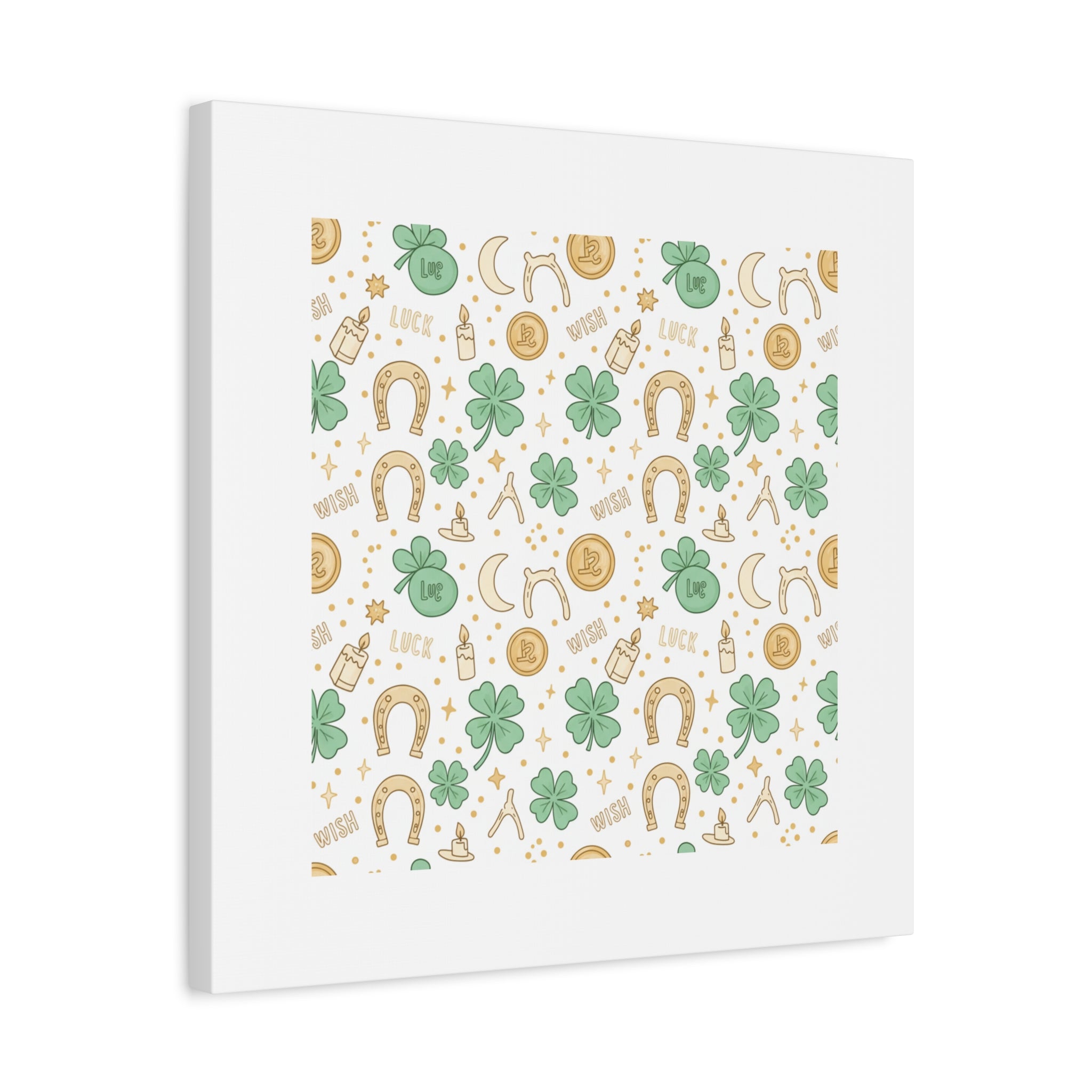 Lucky Charm Sticker Pattern Canvas, Mint Gold Talisman Print