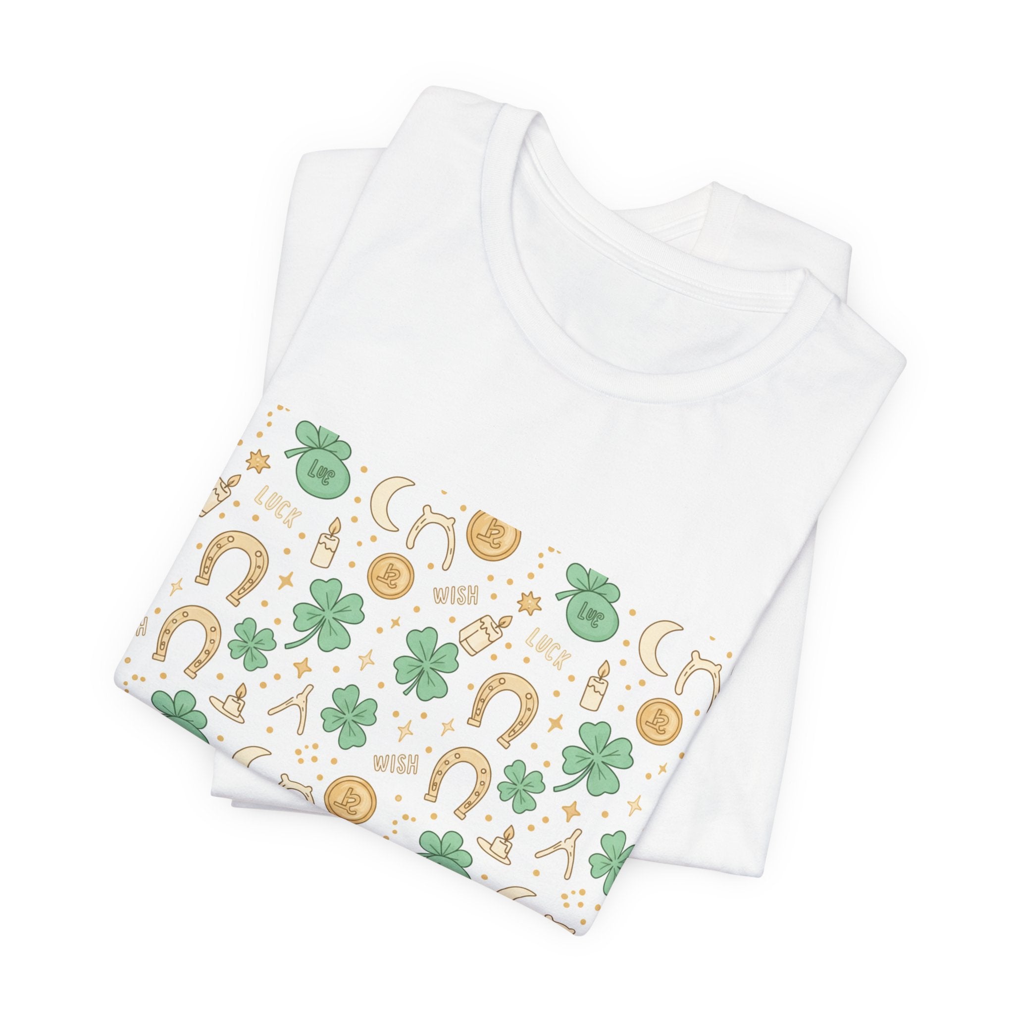 Lucky Charm Sticker Pattern Tee | mint gold good luck symbol print