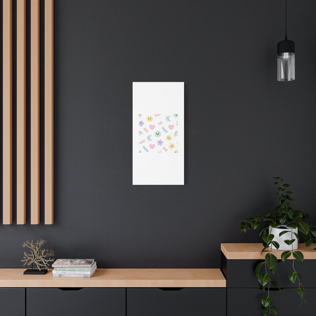 Hand-Drawn Emoticon Pattern Canvas | Cute Emoji Sticker Pastel Print